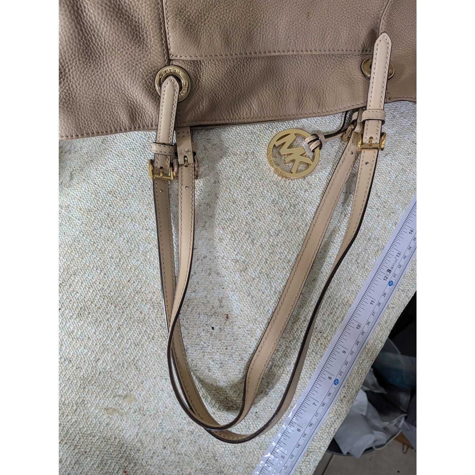 Michael Kors MK Michael Kors Jet Set Pebbled Leather Large Tote- Khaki Size ONE SIZE - 10 Thumbnail