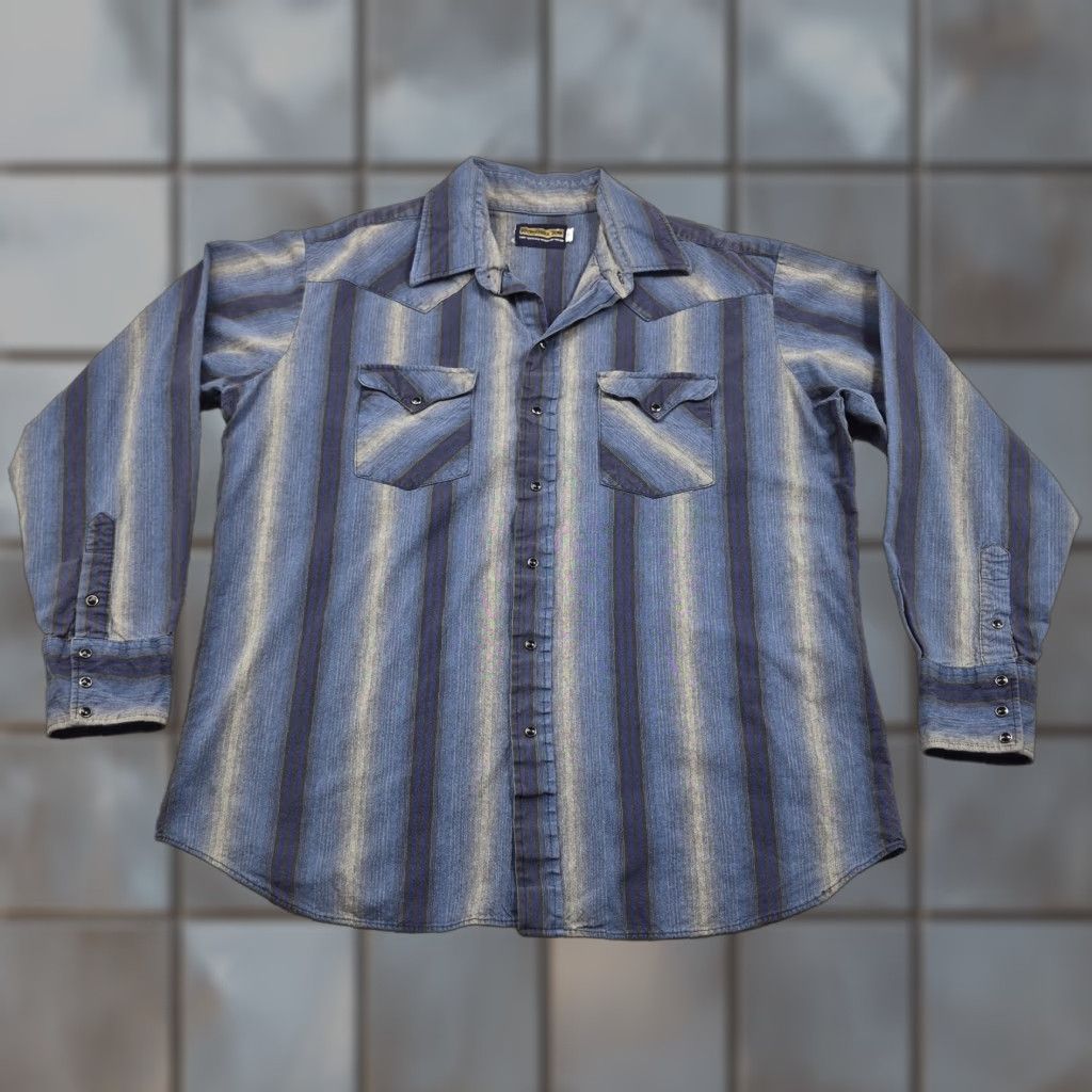 Vintage VINTAGE Panhandle Slim Shirt Mens XL Blue Striped Western Pearl Snap Long Sleeve Cowboy Size US XL / EU 56 / 4 - 1 Thumbnail