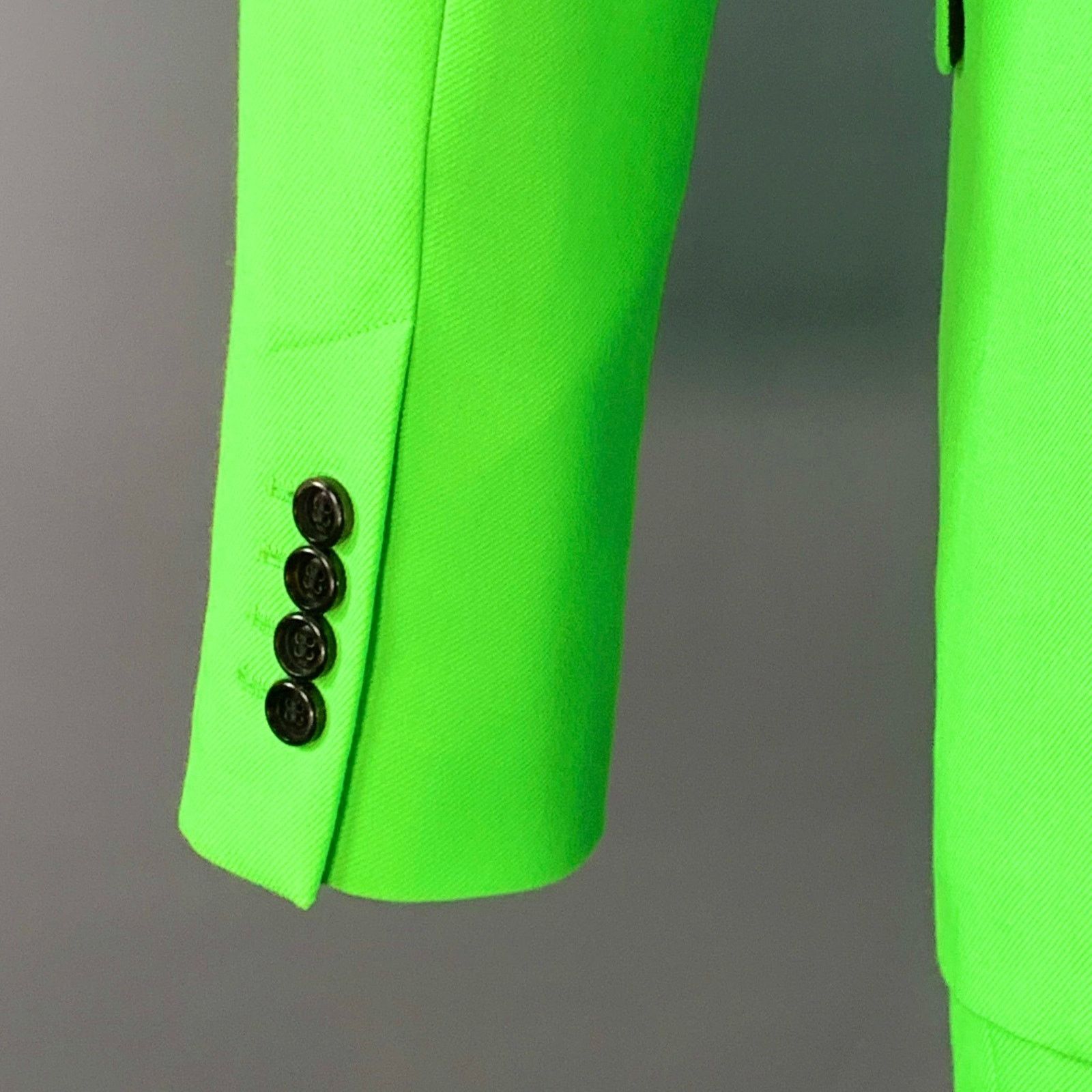 AMI Size 36 Neon Green Wool Blend Twill Notch Lapel Suit Size 36R - 6 Thumbnail