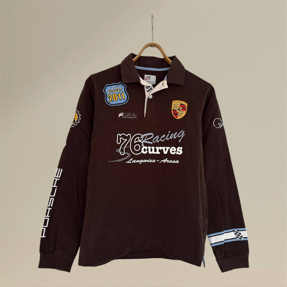 Porsche Design Vintage Porsche Racing 76 Curves Arosa 11’ Brown Rugby Shirt Size US S / EU 44-46 / 1 - 1 Thumbnail