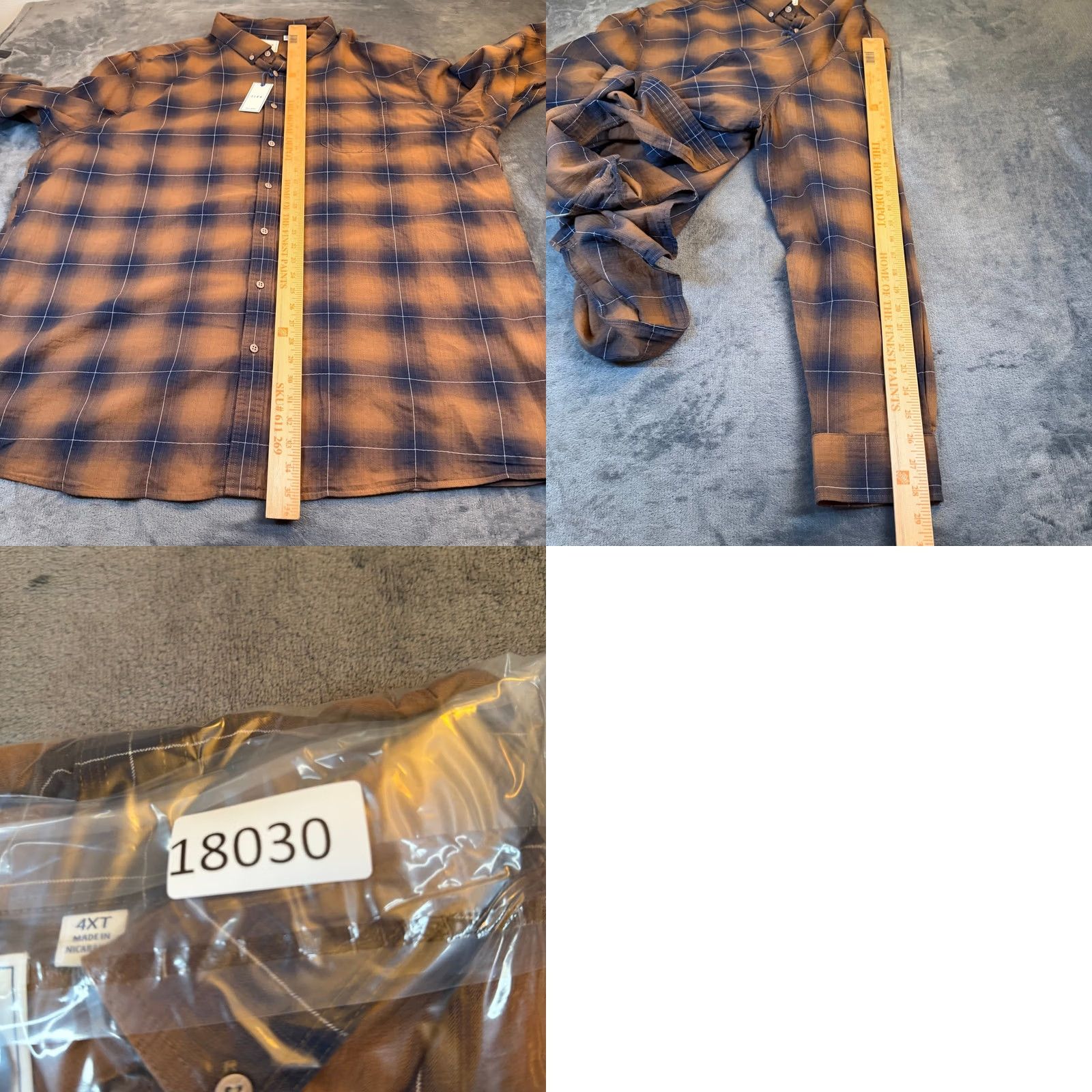 Vintage ROWM Shirt Button-Down Plaid Long Sleeve 4XT Brown Navy Blue Big & Tall NWT Mens Size US XXL / EU 58 / 5 - 8 Thumbnail