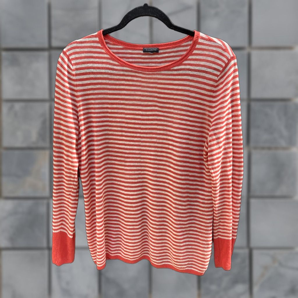 Talbots VINTAGE Women's Talbots Sweater Orange Striped NO TAGS Crew Vibrant Fall Linen Light Size XL / US 12-14 / IT 48-50 - 1 Thumbnail