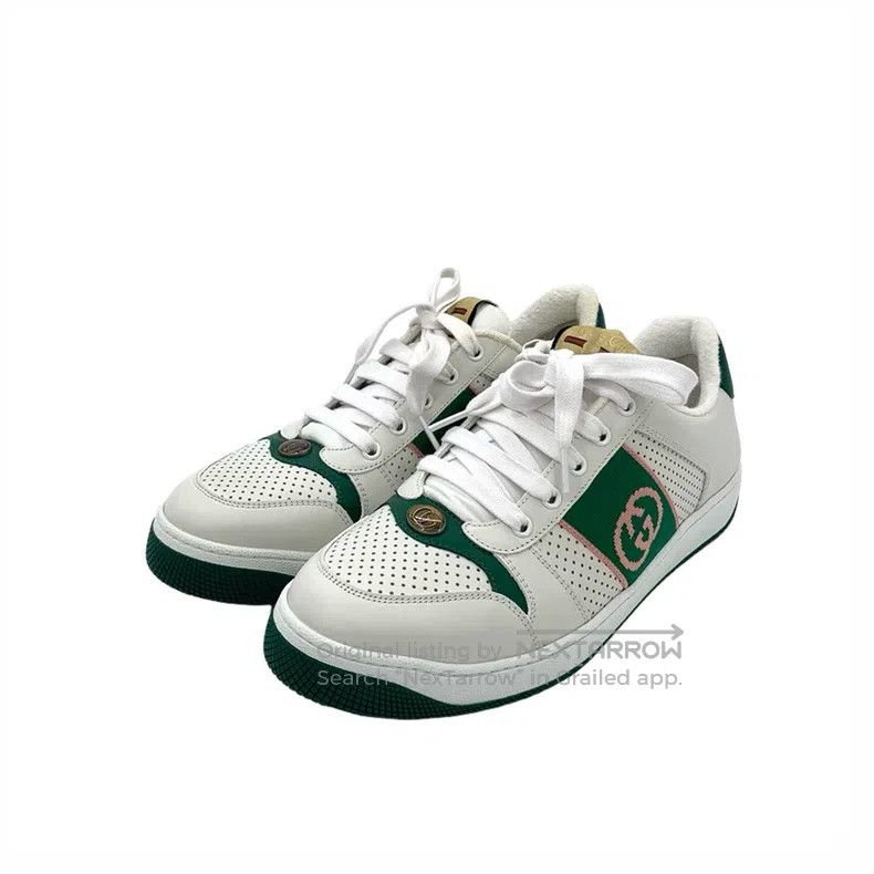 Gucci Gucci White GG enamel green tail lace-on casual sneakers Size US 9.5 / EU 42-43 - 1 Thumbnail