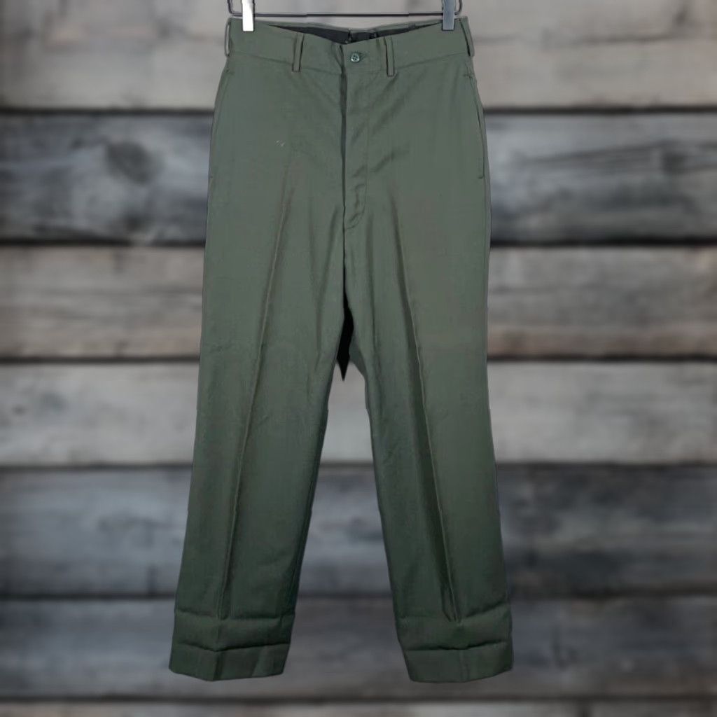 Olive Vintage Men's Army Wool Trousers 30x30 Olive Green Cotton Dress Pants Reg Army Uniform Size US 30 / EU 46 - 1 Thumbnail