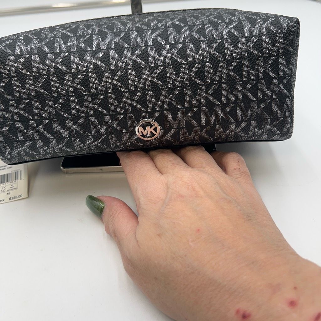 Michael Kors Michael Kors Black and Silver MD Travel Case with Snakeskin Embossed Leather on bottom and Handle Size ONE SIZE - 2 Thumbnail