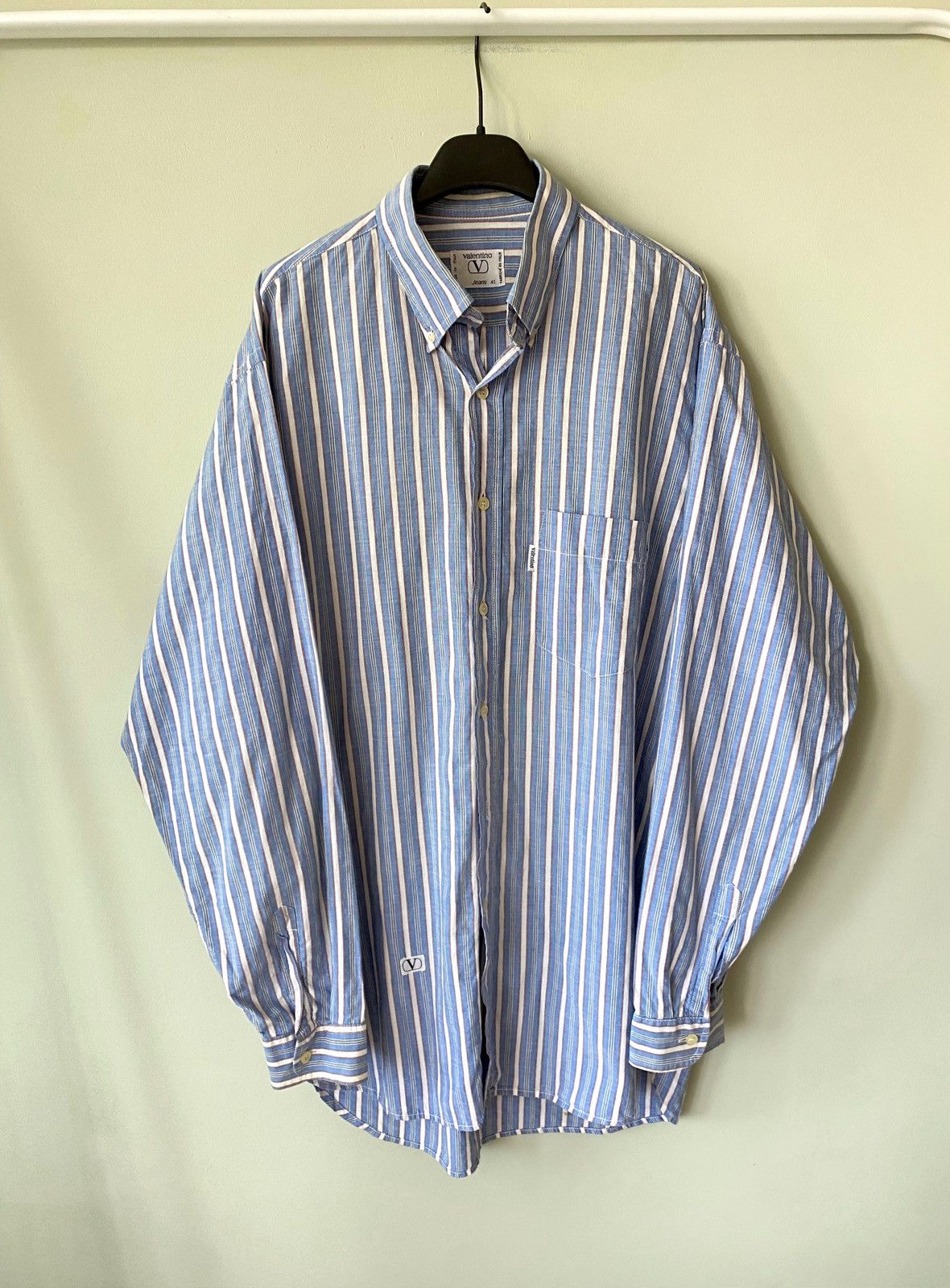 Valentino Vintage Valentino Garavani logo stripe ls shirt Size US L / EU 52-54 / 3 - 1 Thumbnail