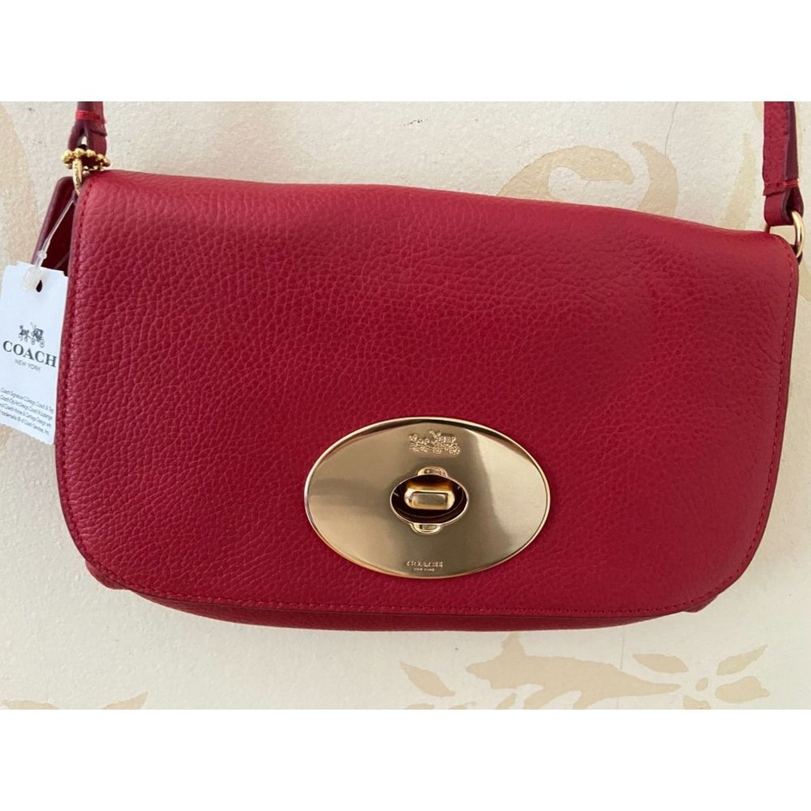 Coach New NWT Coach Red Leather Brass Turn Lock Crossbody Handbag Size ONE SIZE - 4 Thumbnail