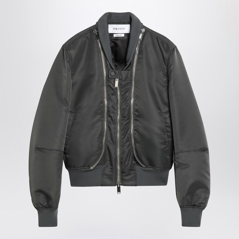 Alexander Mcqueen Grey Zipped Bomber Jacket
