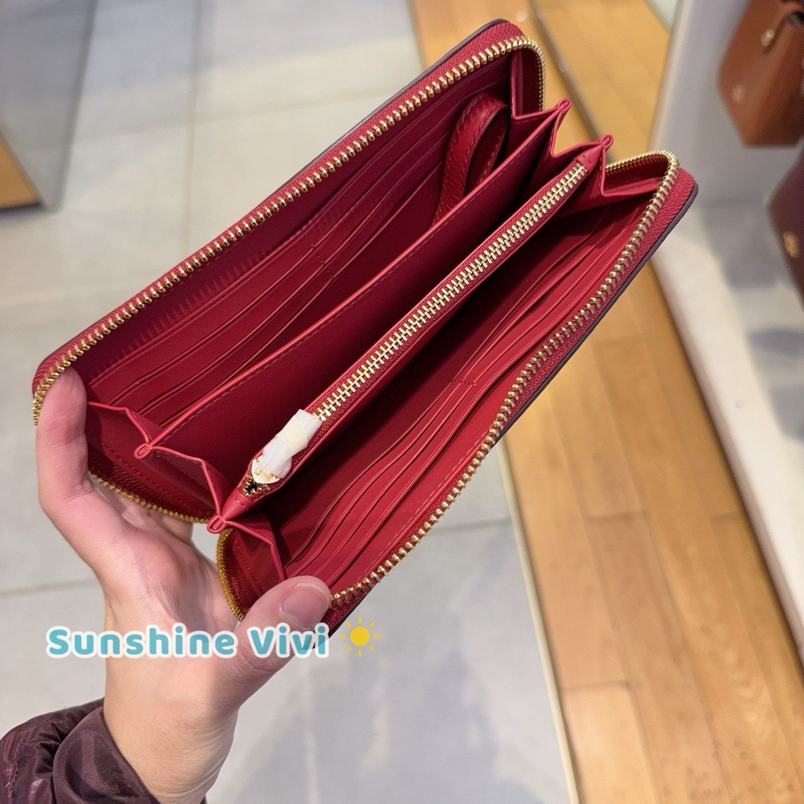 Coach NWT Coach Long Zip Around Wallet Leather C4451 Gold/True Red Size ONE SIZE - 4 Thumbnail