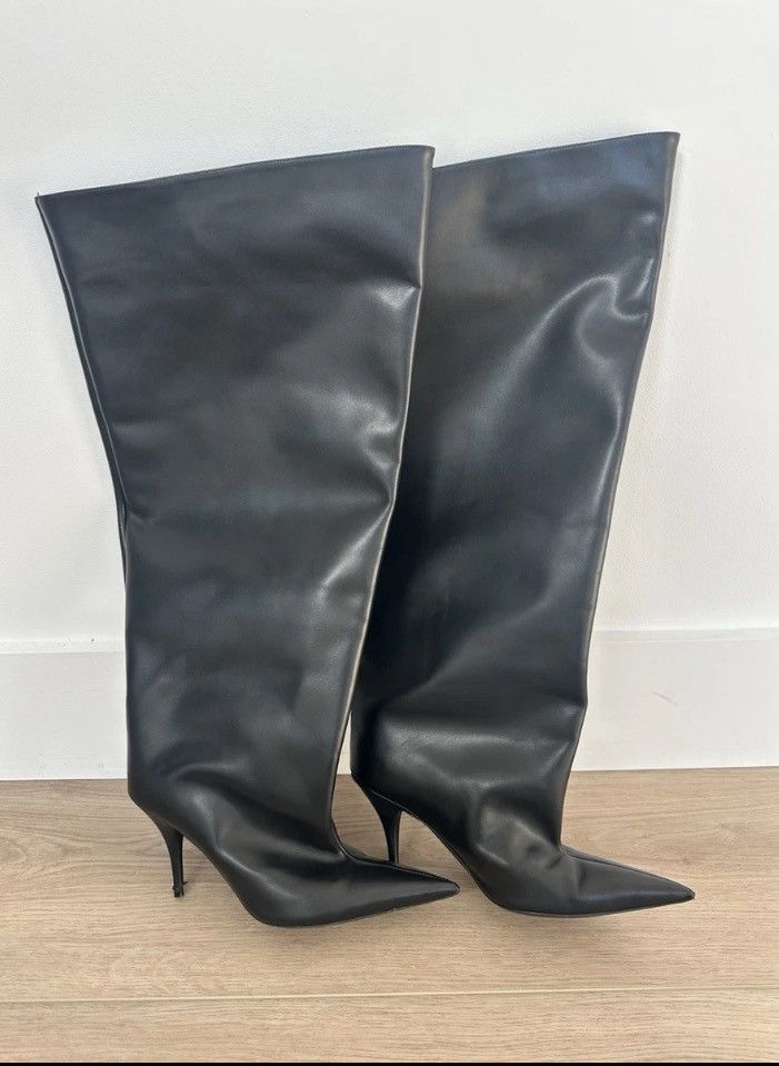 Balenciaga Balenciaga Italy Women's Black New Wader 90 Leather Boots Size US 6 / IT 36 - 2 Thumbnail