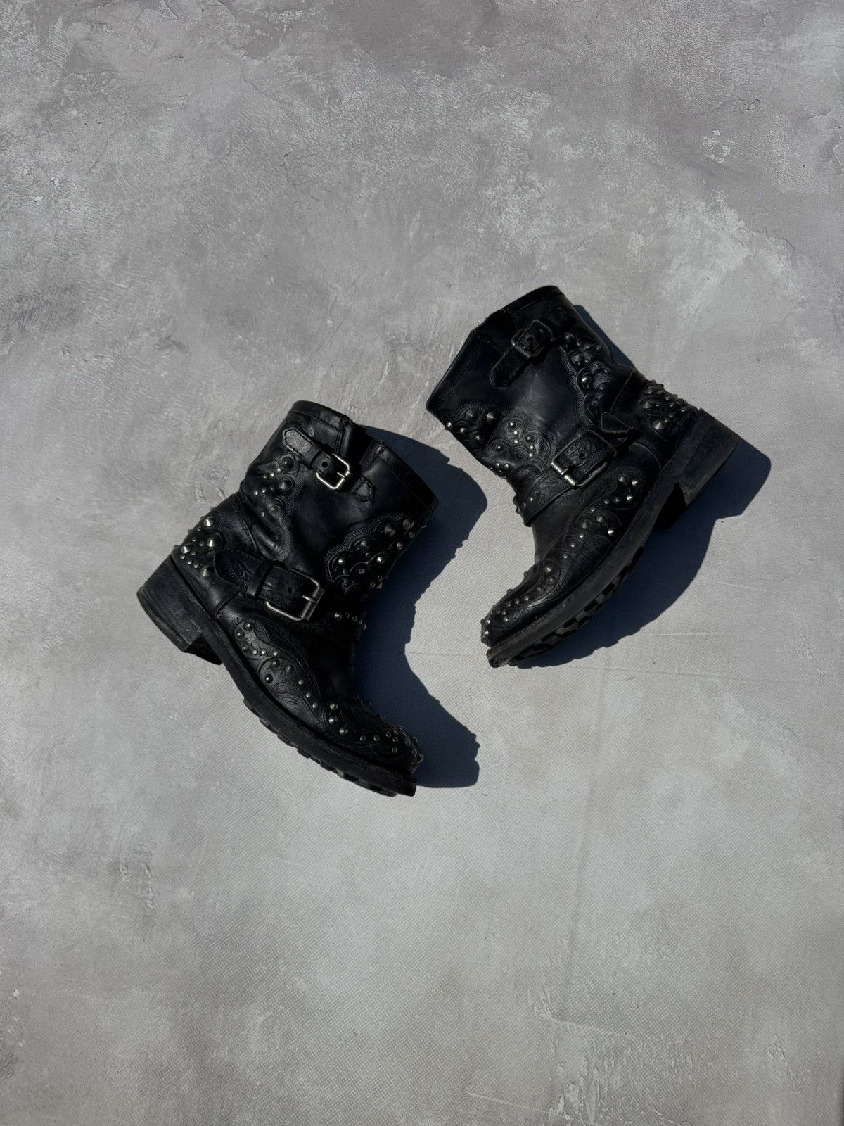 ASH Vintage Ash Studded Black Leather Biker Boot Size US 7 / IT 37 - 1 Thumbnail