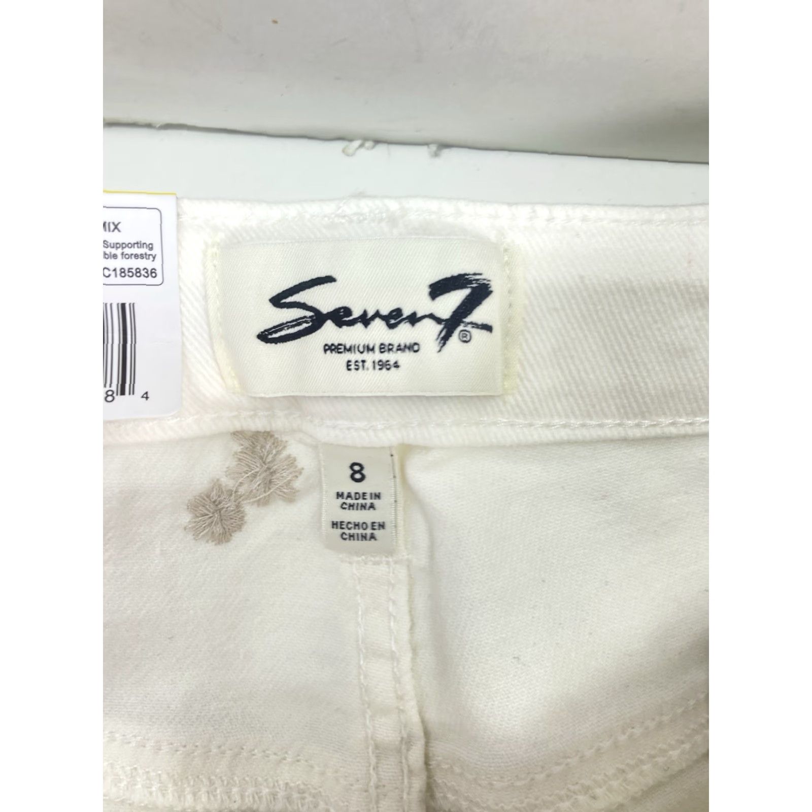 Vintage Seven7 90s Straight Jeans Women Size 8 32X30 White Floral High Rise Stretch NWT Size 30" / US 8 / IT 44 - 7 Thumbnail