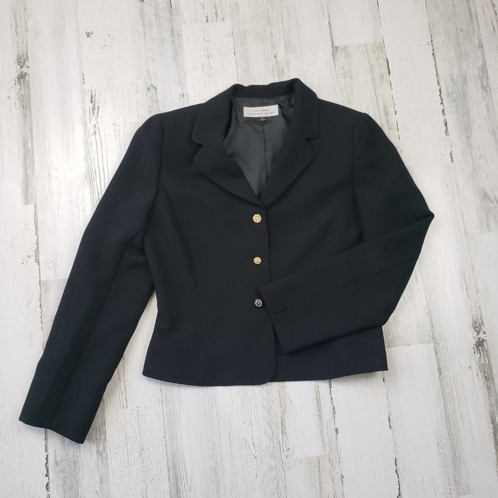 Other Tahari Arthur Levine Solid Black 3-Button Blazer Jacket 10 Size L / US 10 / IT 46 - 2 Thumbnail