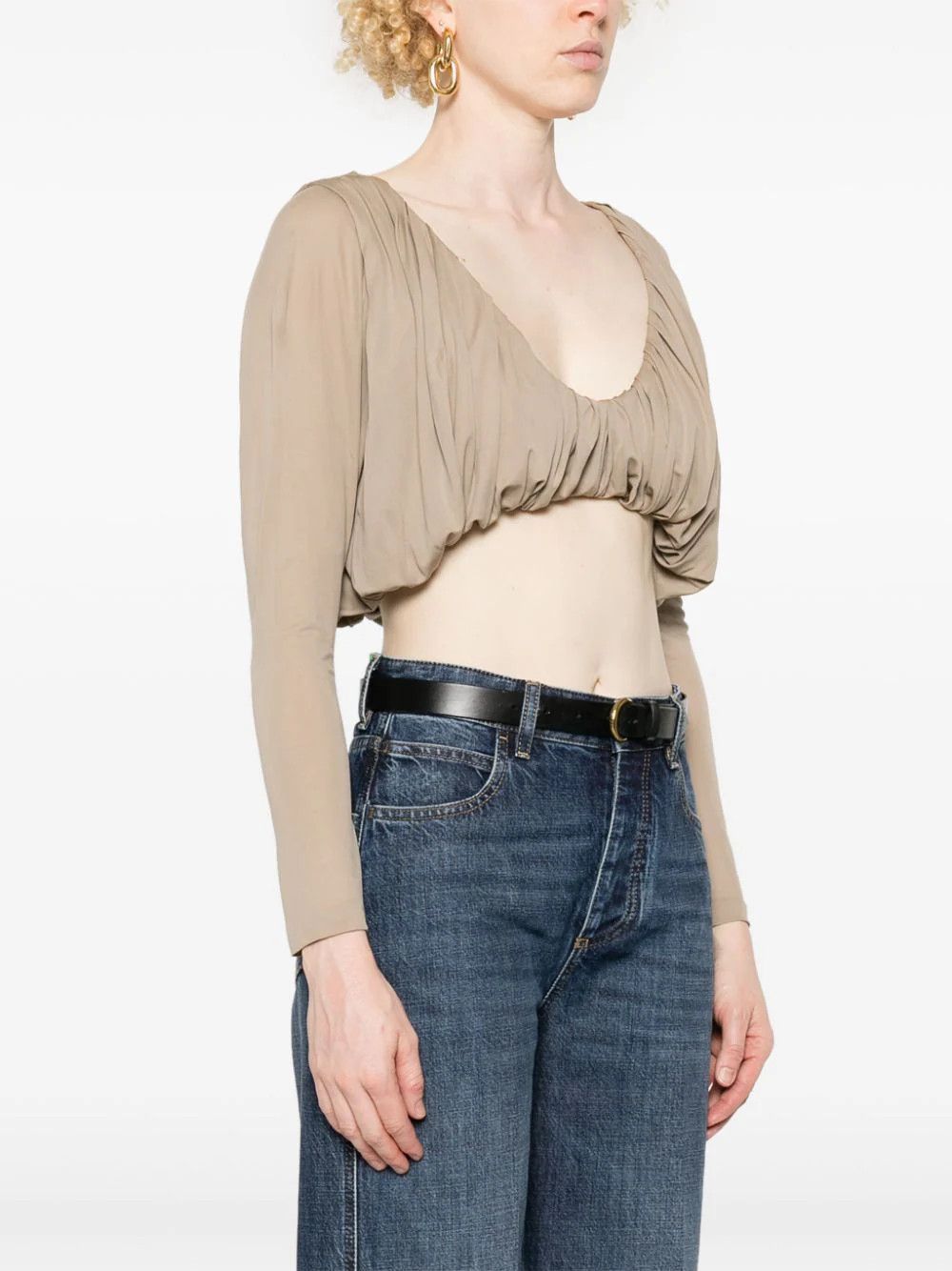 Saint Laurent Paris o1s1wg111024 Cropped Top Blouses in Jersey in Beige Size M / US 6-8 / IT 42-44 - 3 Thumbnail