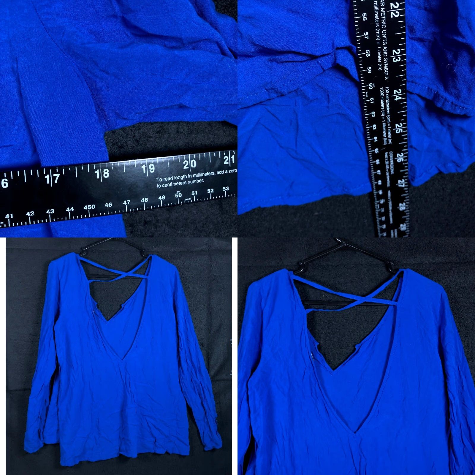 Express Express Blouse Blue V-Neck Cross Back Sheer Long Sleeve Rayon Medium Womens Size M / US 6-8 / IT 42-44 - 8 Thumbnail