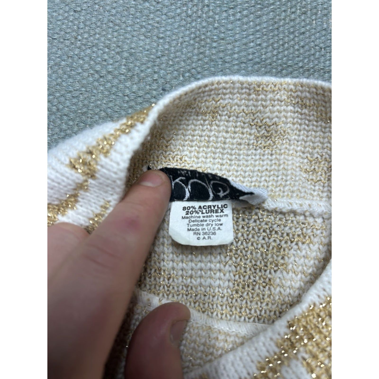 Vintage VINTAGE 80s knit sweater Rose acrylic lurex sparkle snowflake geometric women XL Size XL / US 12-14 / IT 48-50 - 4 Thumbnail