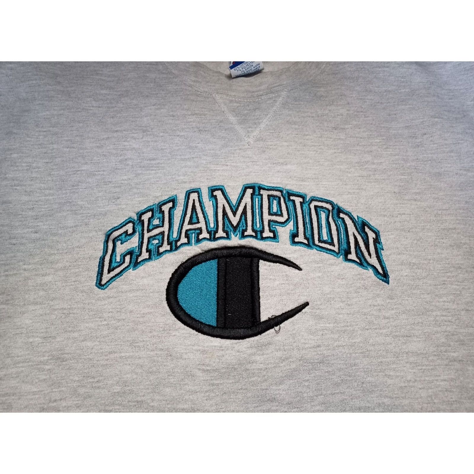 Champion VINTAGE Champion Sweatshirt Crewneck Gray Embroidered Spellout XL Men 90s 80s reverse weave Size US XL / EU 56 / 4 - 2 Thumbnail