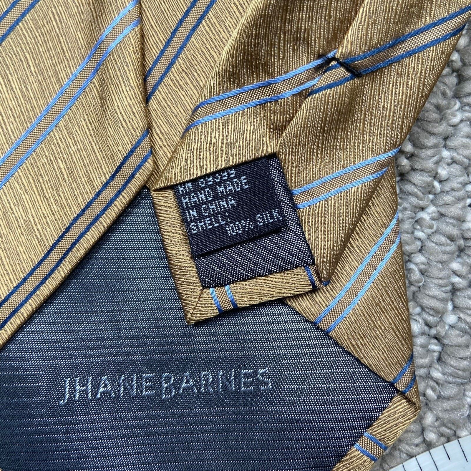 Jhane Barnes JHANE BARNES 100% Silk Handmade Tie Gold Blue Striped Mens Size ONE SIZE - 3 Thumbnail