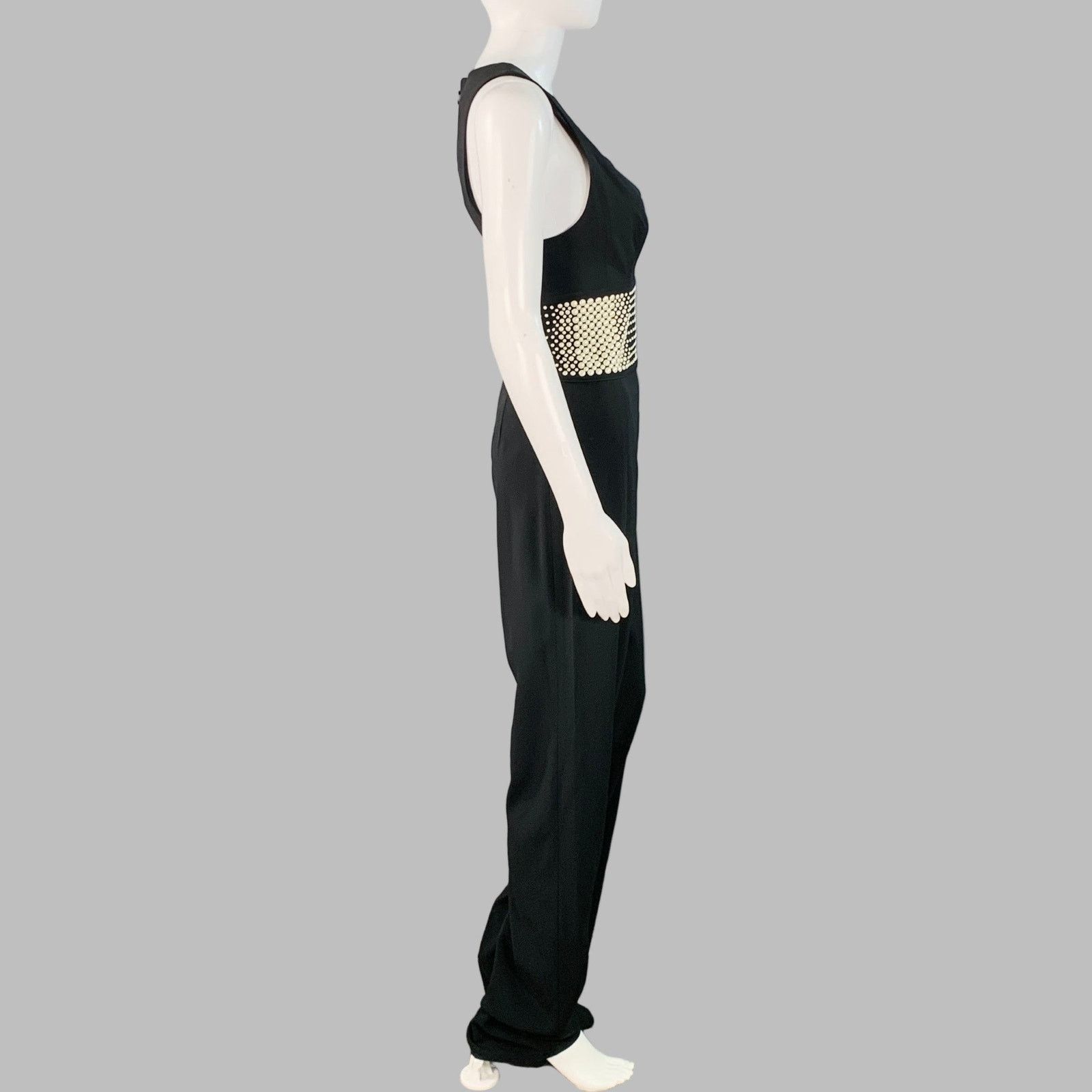 La Perla Black White Viscose Blend Faux Pearl Embellishment V-Neck Size 27" / US 4 / IT 40 - 3 Thumbnail