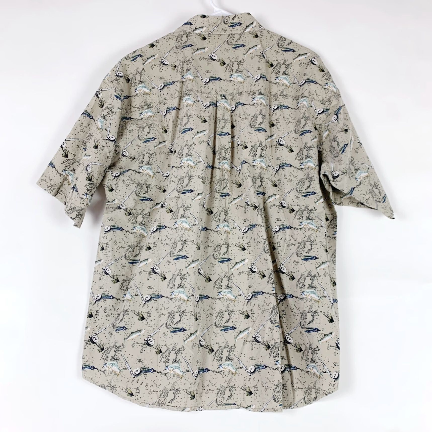 Vintage VINTAGE Columbia All Over Fish Pole AOP Camp Short Sleeve Button Front Shirt XL Mens Brown 1990s Cotton Size US XL / EU 56 / 4 - 7 Thumbnail