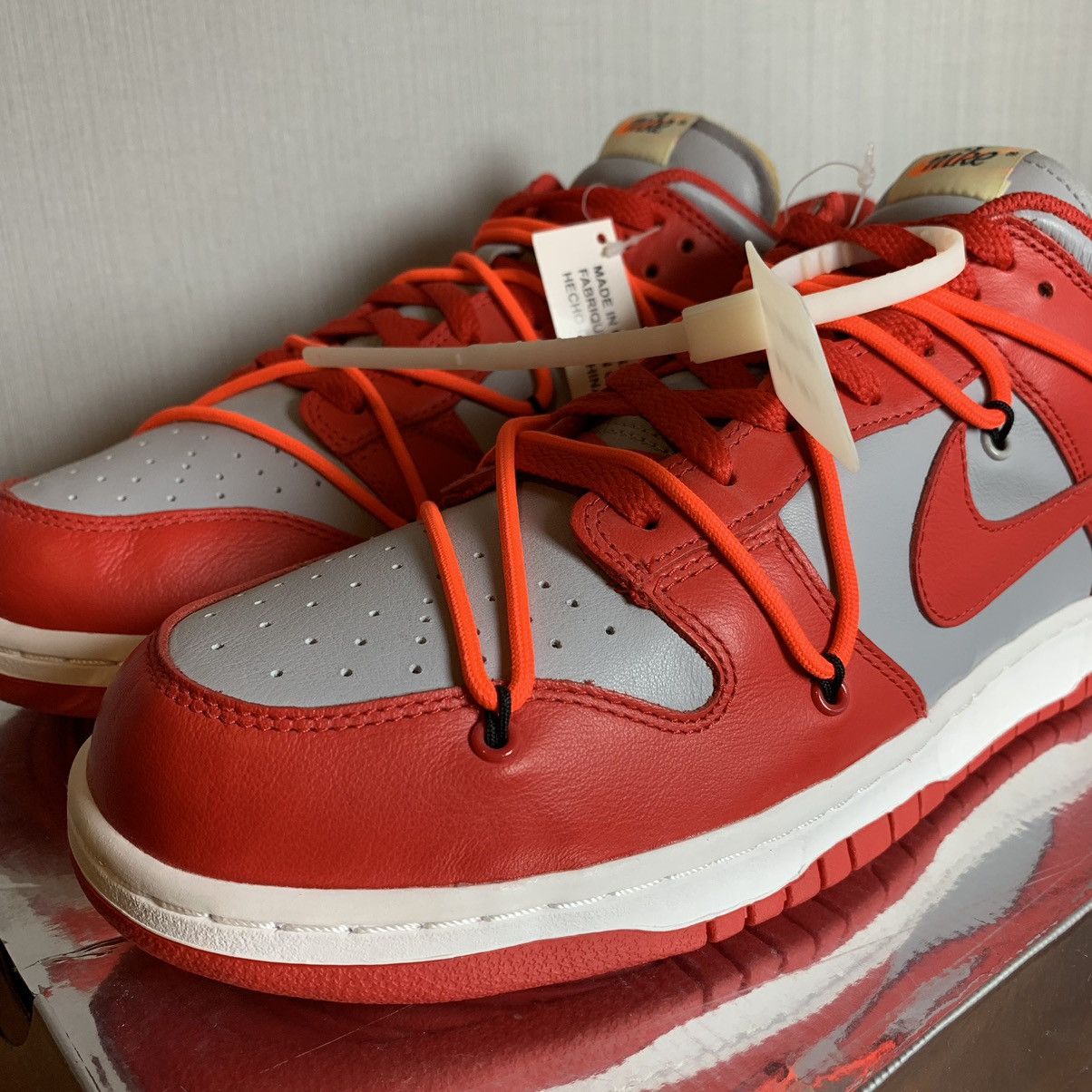 Nike × Off-White × Virgil Abloh Off-White Nike Dunk Low University Red Size US 12 / EU 45 - 2 Thumbnail