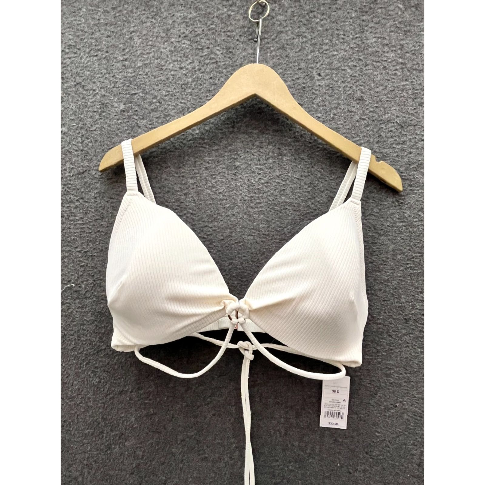 Vintage Shade & Shore Bikini Top White 38D Ribbed Strappy Ring Size XS / US 0-2 / IT 36-38 - 2 Thumbnail