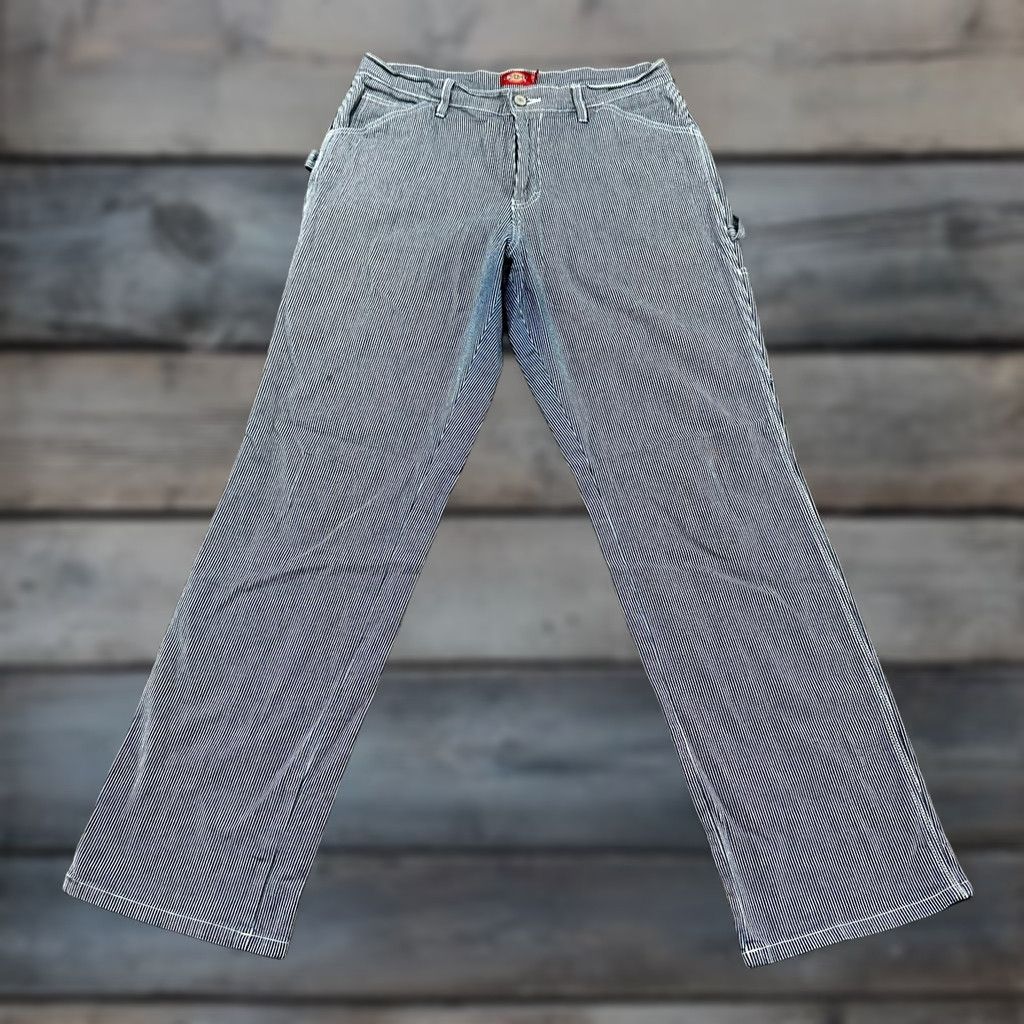 Dickies Dickies Pants Women 7 28 Blue White Carpenter Relaxed Pinstriped Hickory Jeans Workwear Straight Inseam 31 in Womens Size 28" / US 6 / IT 42 - 1 Thumbnail