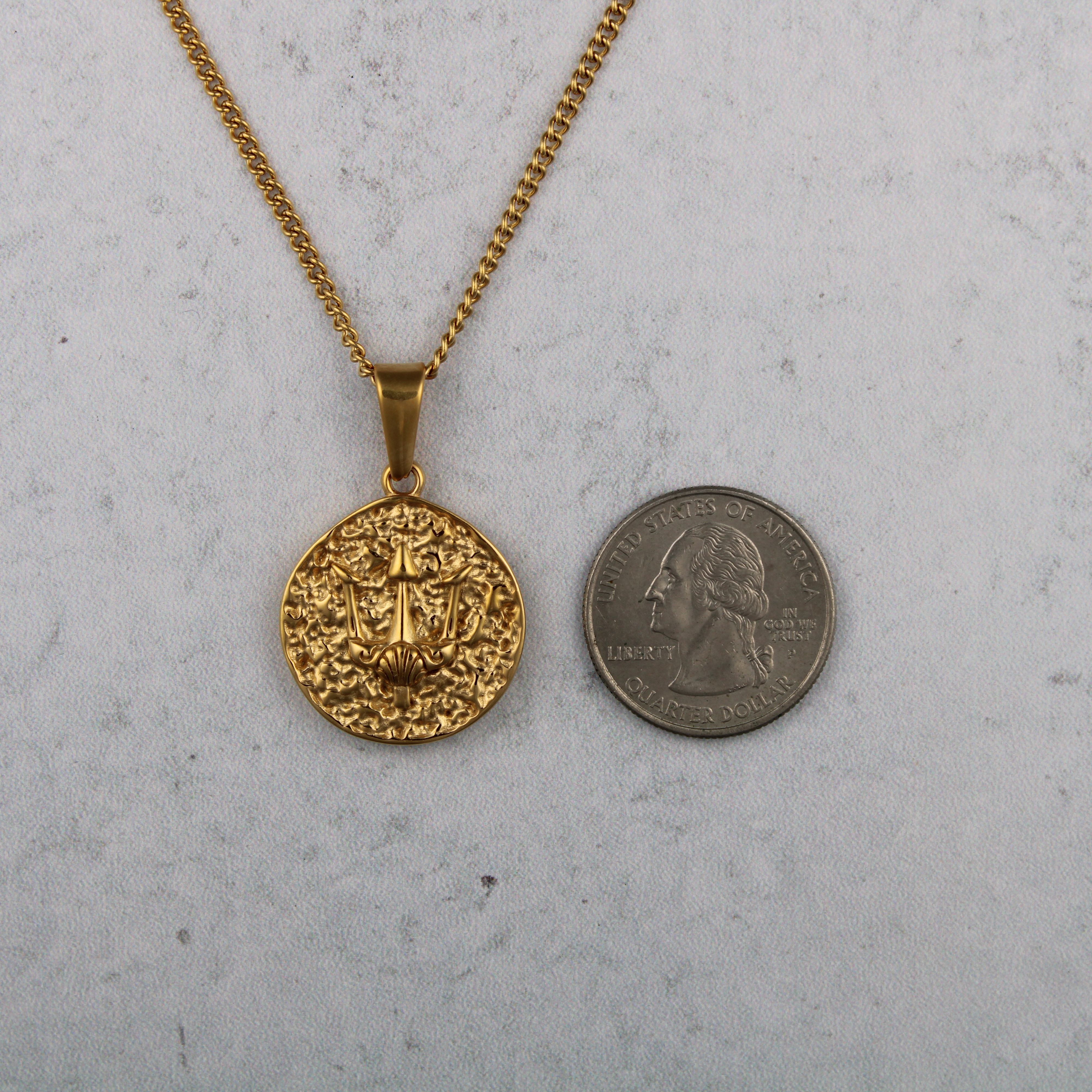 Jewelry Gold Trident Pendant Chain Necklace Size ONE SIZE - 6 Thumbnail