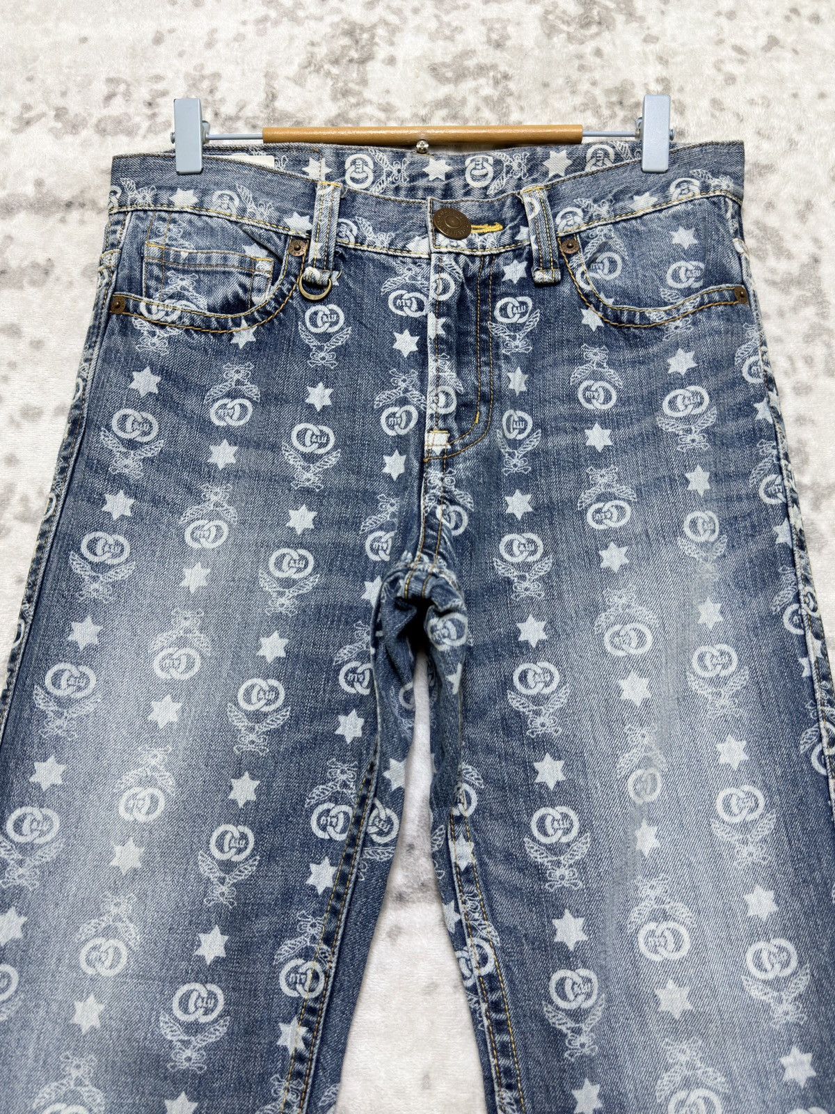 If Six Was Nine Co & Lu Washed All Over Monogram Full Print Denim Jeans Size US 31 - 3 Thumbnail