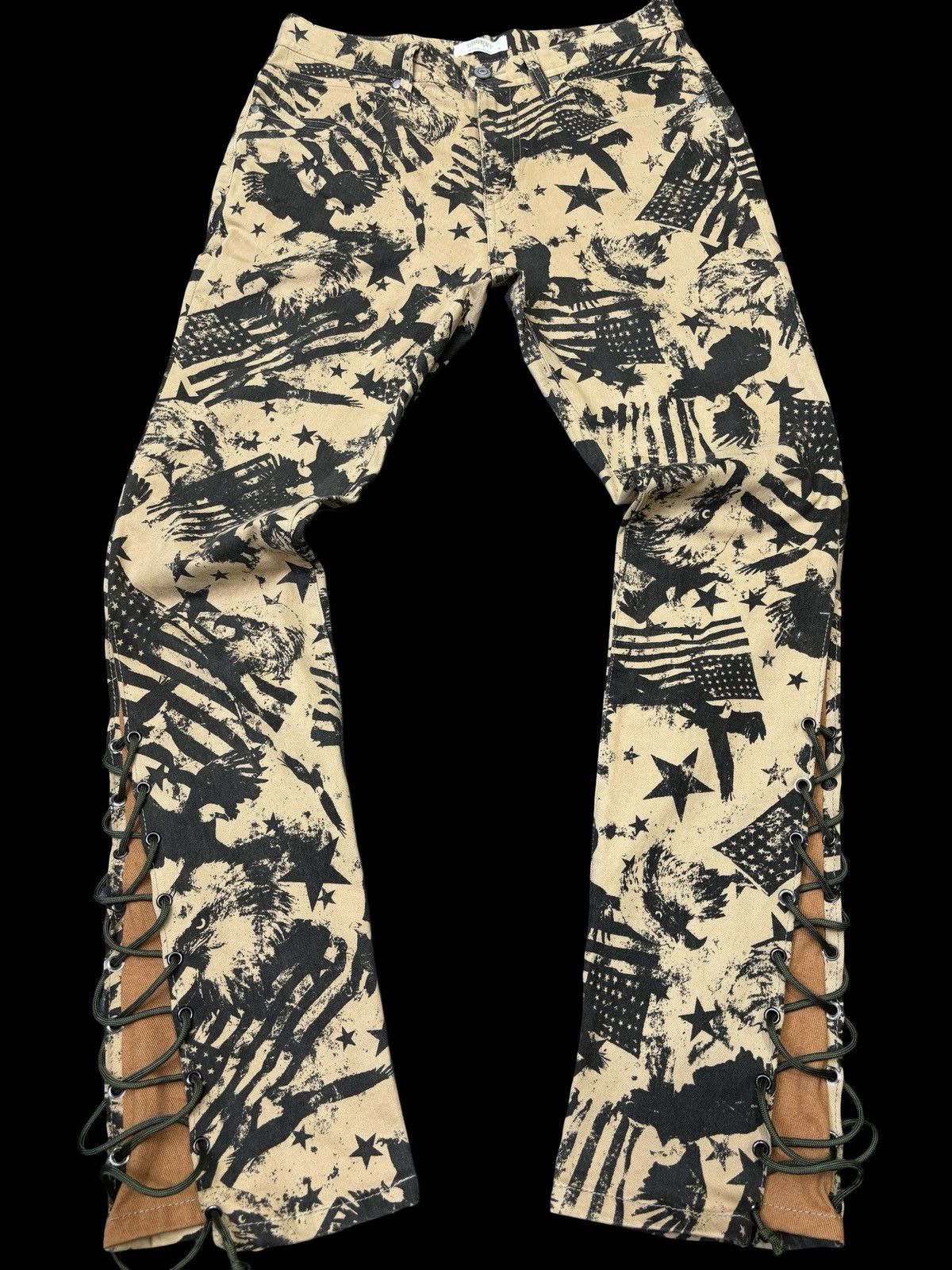 💥Lace Up Flare💥Browny Full Print Flare Pant F777