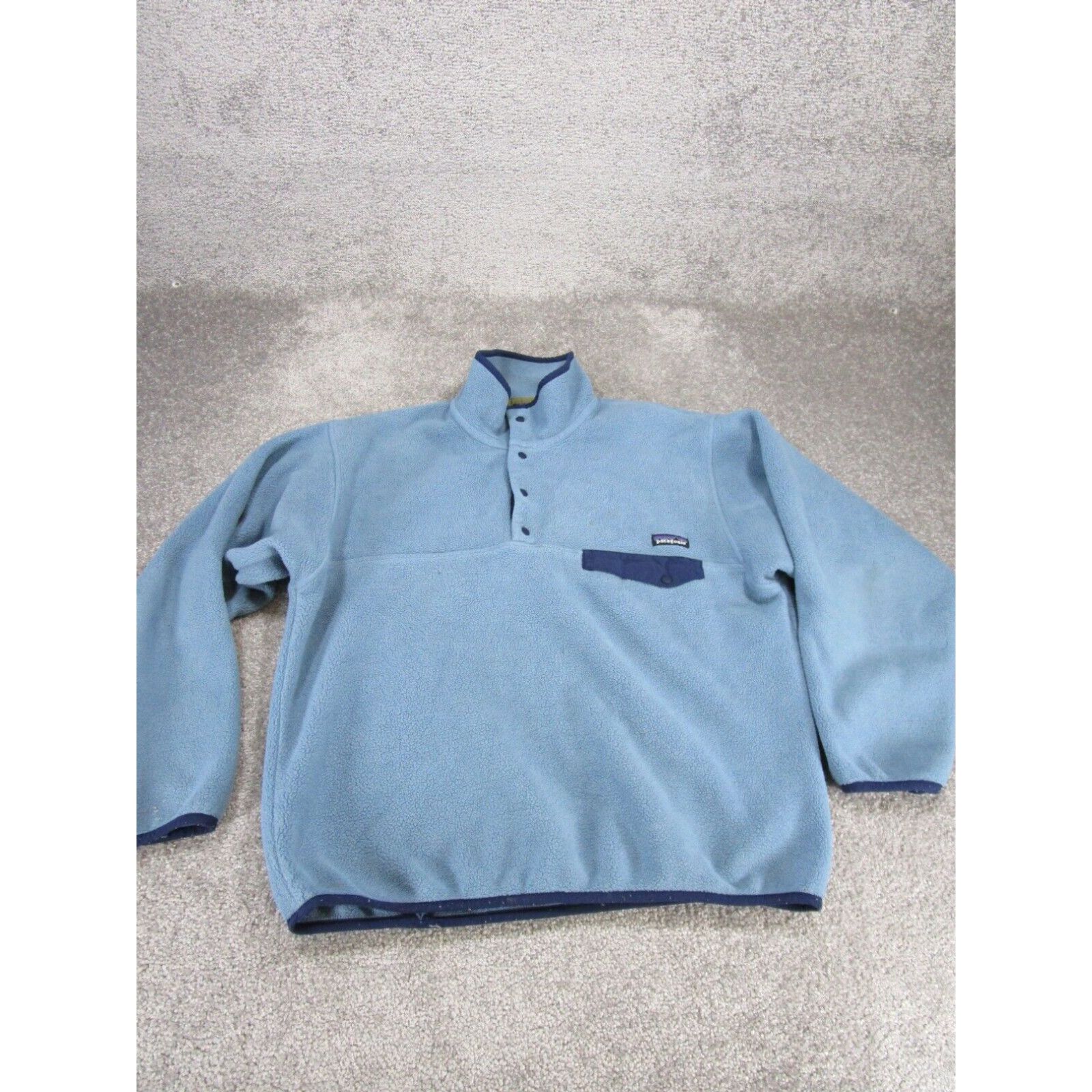 image of Patagonia Sweater Mens Medium Synchilla Snap T Fleece Pullover Light Blue in White
