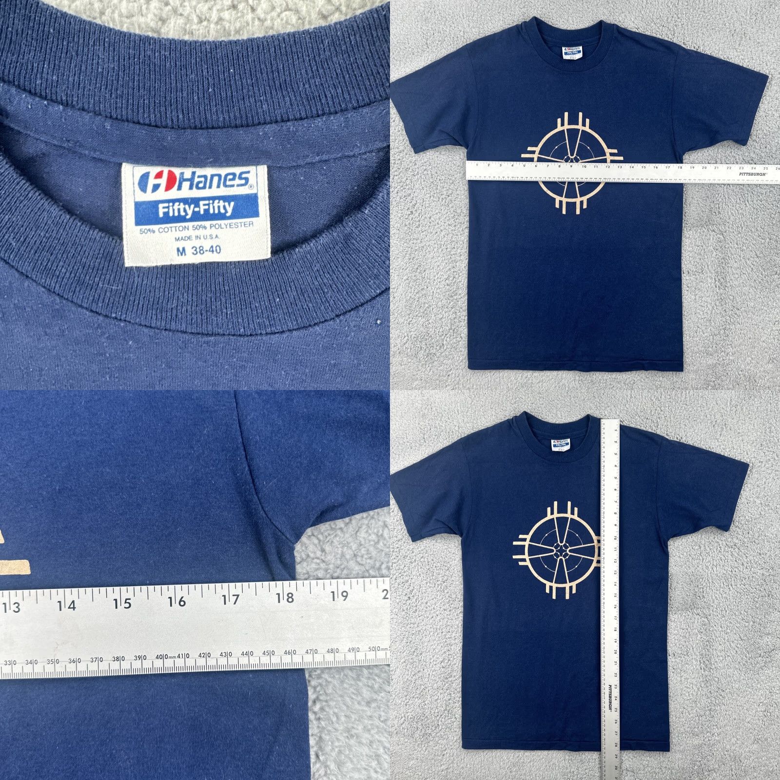 Hanes VINTAGE Hanes Fifty-Fifty 80s Men’s M Short Sleeve T Shirt Blue Zia Symbol Mens Size US M / EU 48-50 / 2 - 8 Thumbnail