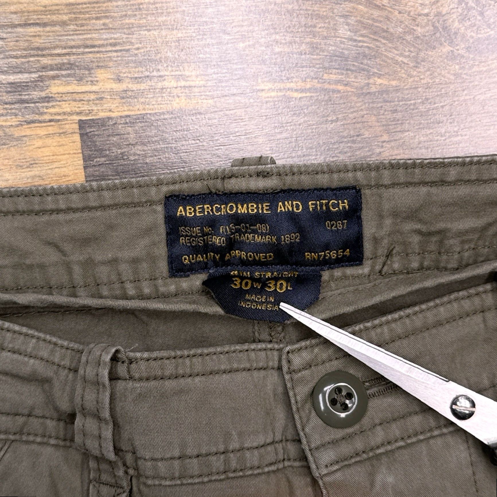 Abercrombie & Fitch Slim Straight Pants Mens 30x30 Green Mid Rise Zip Pockets