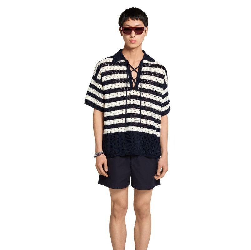 Gucci o1la5ras0426 Striped Cotton Knit Polo Shirt in White/Dark Size US S / EU 44-46 / 1 - 3 Thumbnail
