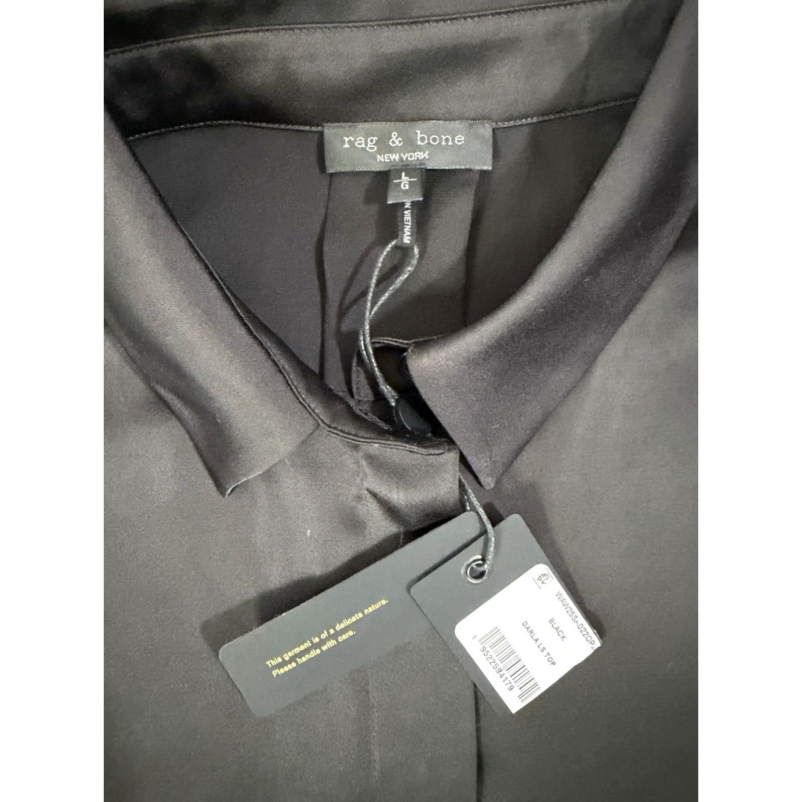 Rag & Bone rag & bone Darla Black Button-Up Shirt L Womens Semi Sheer Long Sleeve Chiffon Solid Stripe? Size L / US 10 / IT 46 - 2 Thumbnail