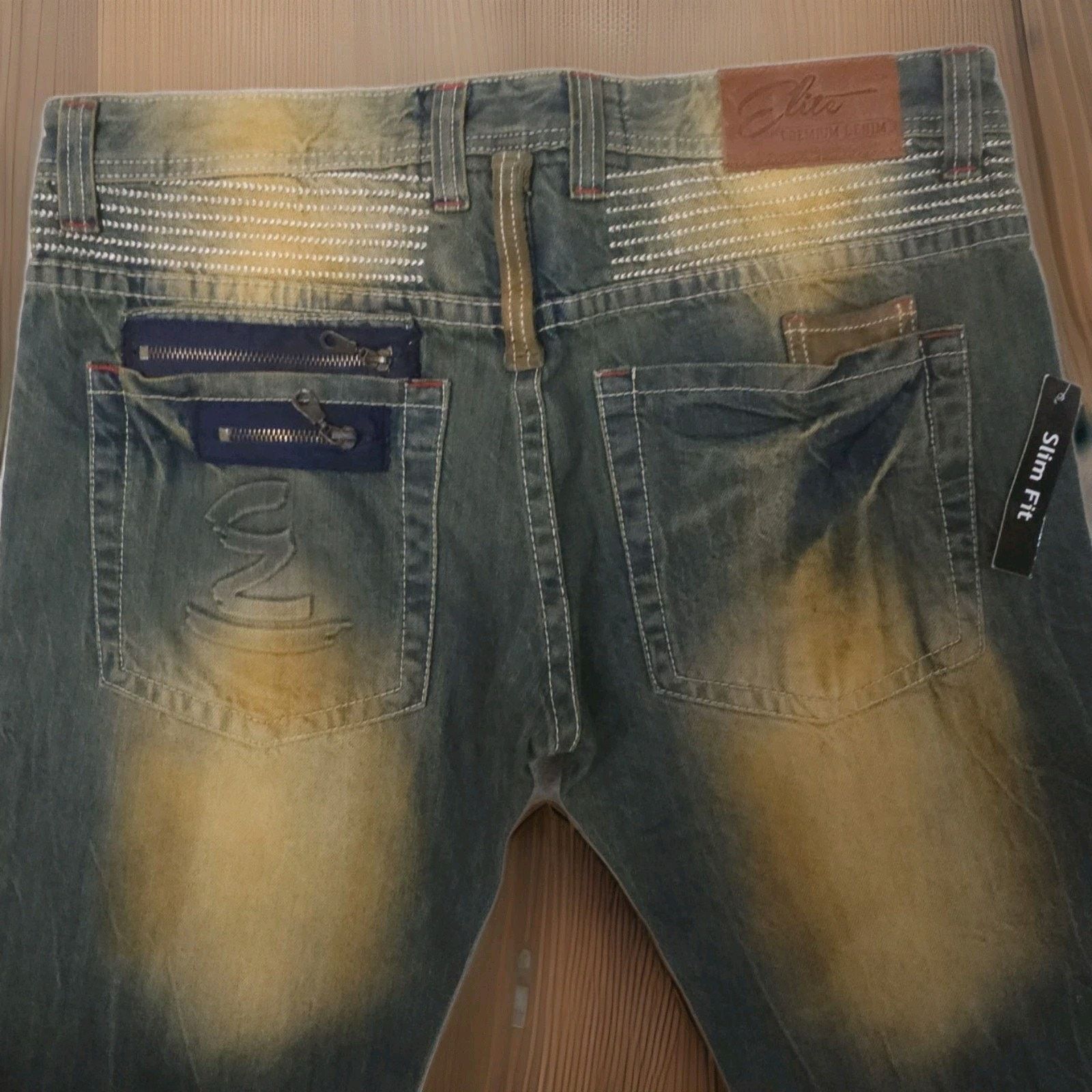 Other Elite Premium Mens Denim Zip Pocket Distressed Jeans 34×32 Size US 34 / EU 50 - 4 Thumbnail