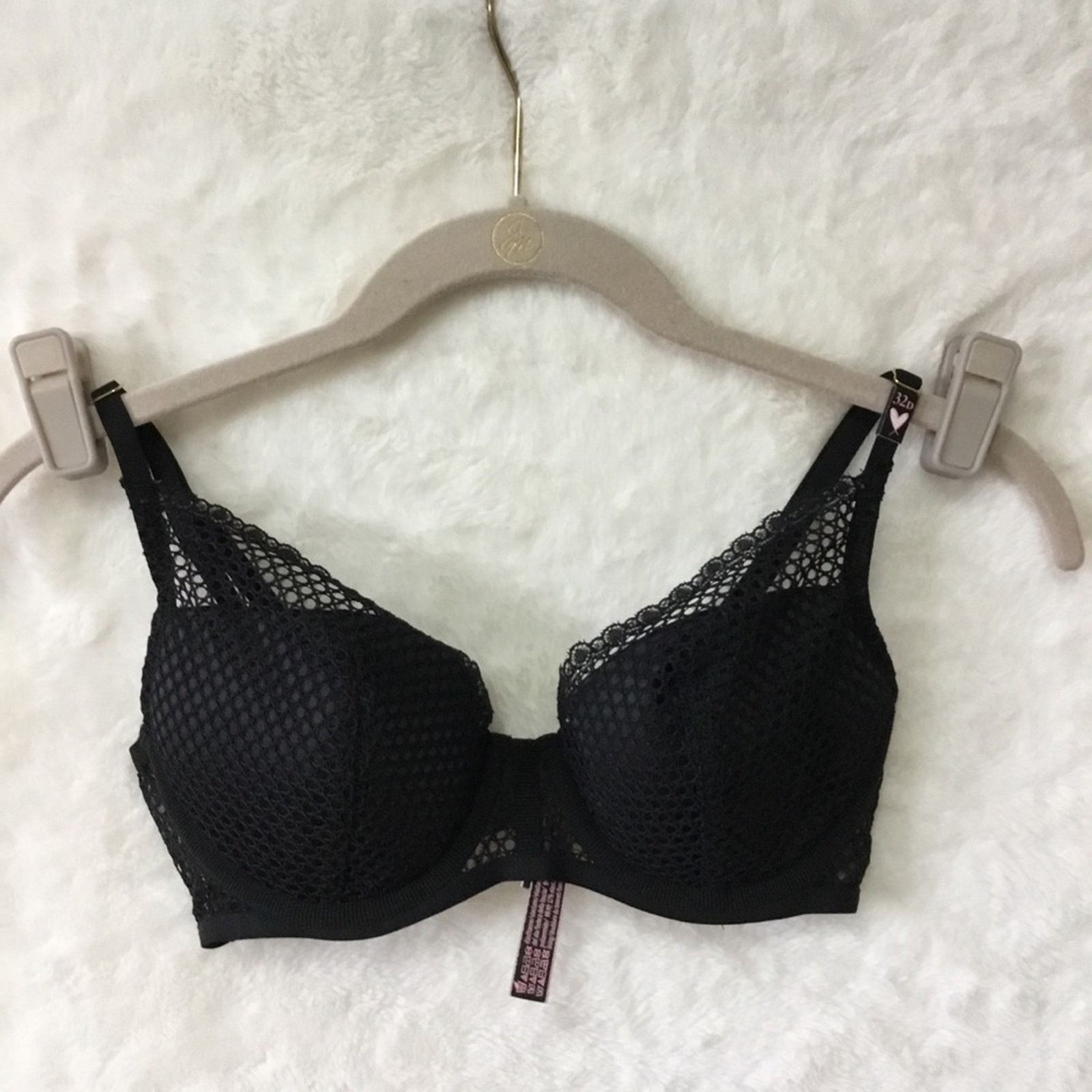 Victoria's Secret Victoria's Secret Black Fishnet Lace Push-Up Bra Size ONE SIZE - 2 Thumbnail