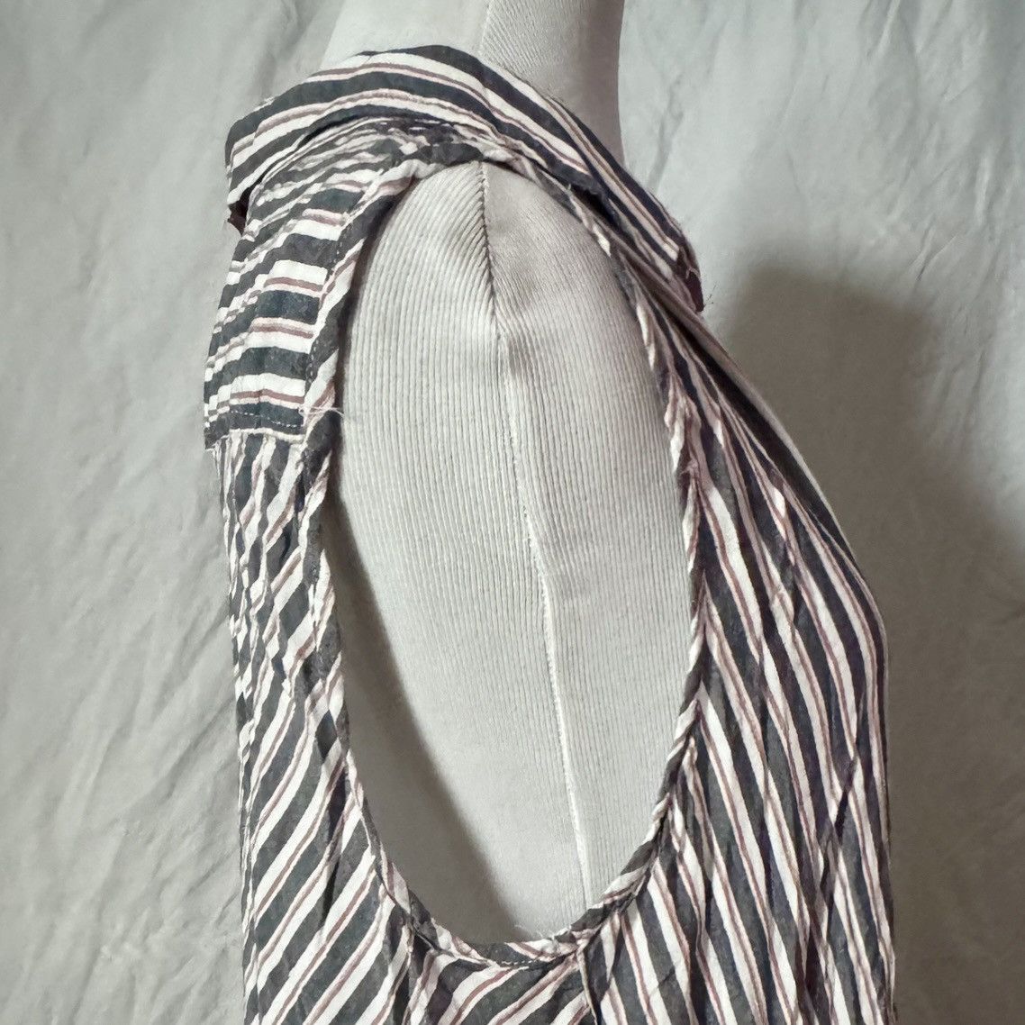 Vintage Retro, Asymmetrical, Striped, Button Down, Sleeveless Tunic Size L / US 10 / IT 46 - 6 Thumbnail