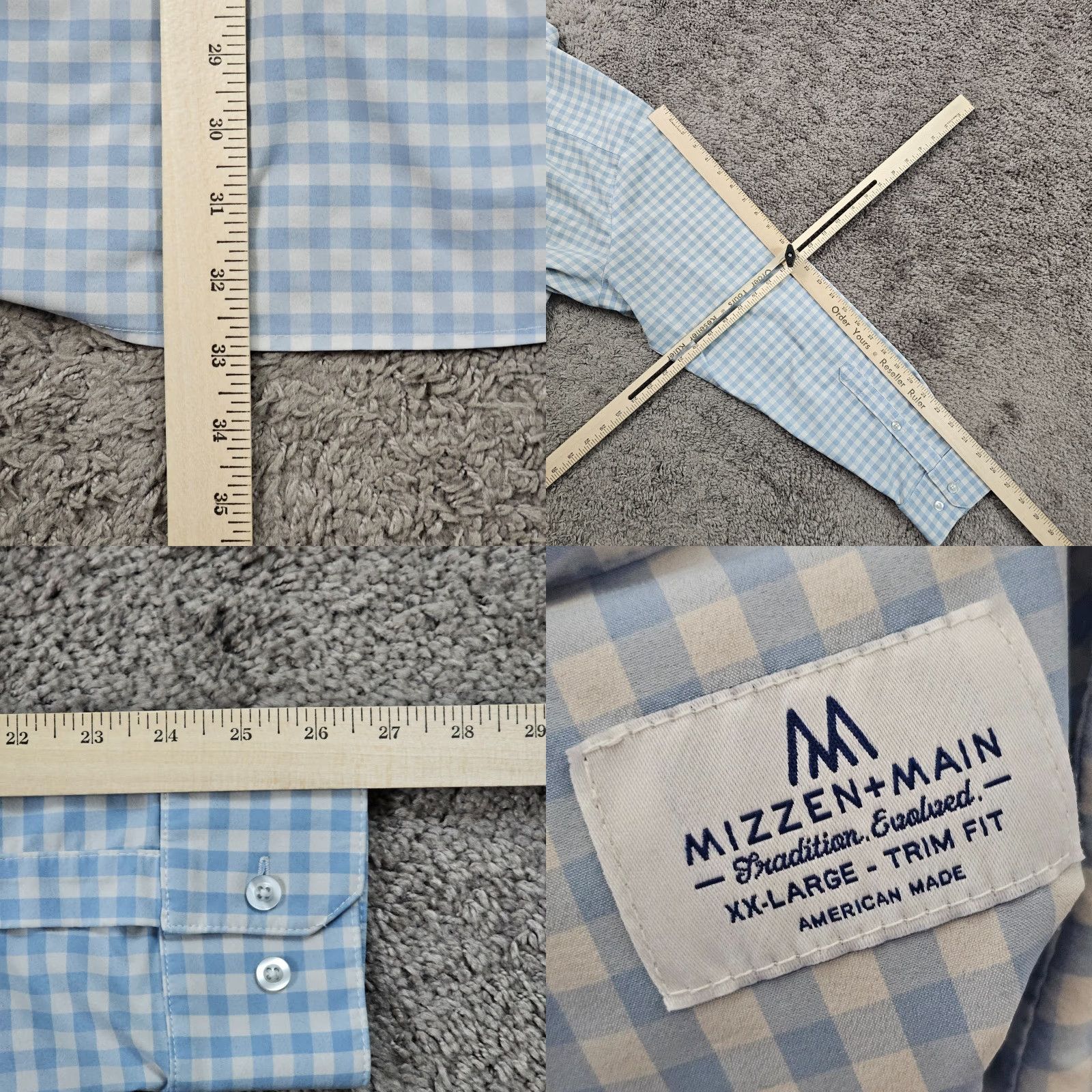 Mizzen+Main Mizzen+Main VINTAGE Check Shirt Mens 2XL Blue Slim Fit Long Sleeve Button-Up Breathable Performance Stretch USA Size US XXL / EU 58 / 5 - 8 Thumbnail