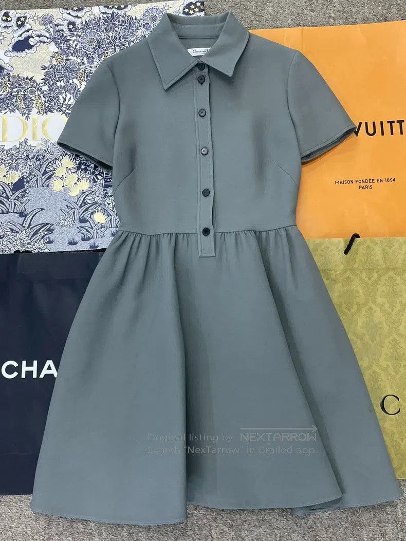 Dior Dior Blue-green silk wool doll collar dress Size XS / US 0-2 / IT 36-38 - 1 Thumbnail