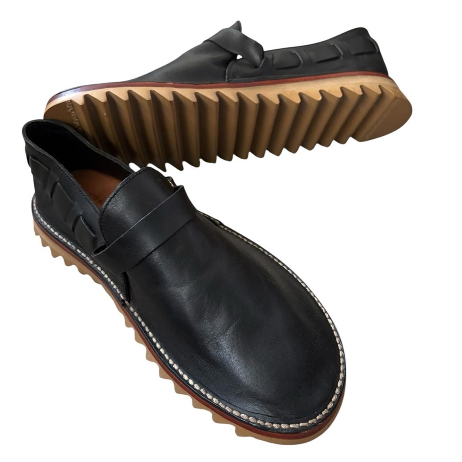 Other Unmarked Handcrafted Stitch Down Black Leather Loafers Size US 12 / EU 45 - 3 Thumbnail
