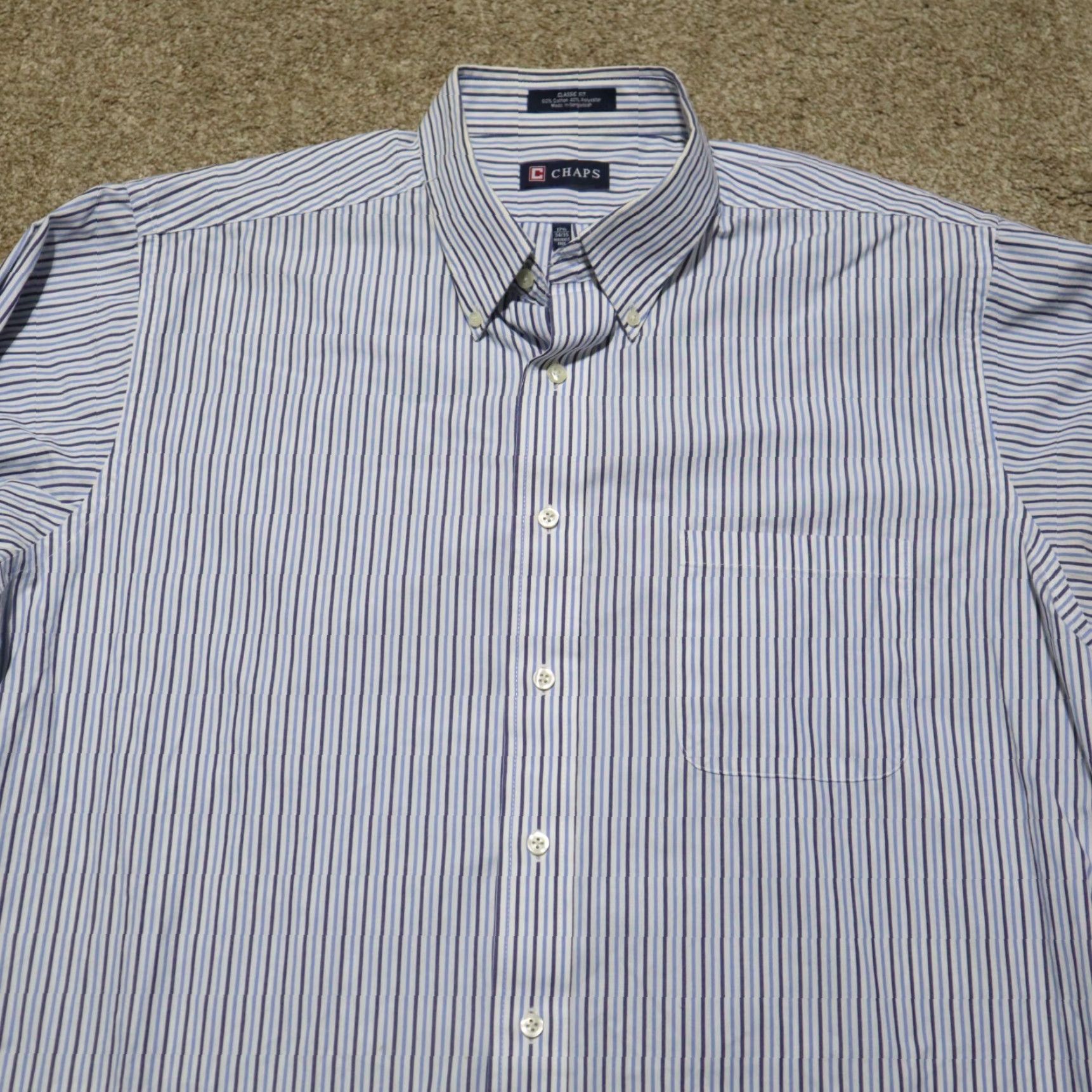 Chaps Chaps Shirt Button-Down Blue Stripes Classic Fit Long Sleeve Men's 17.5 34 / 35 Size US XXL / EU 58 / 5 - 2 Thumbnail