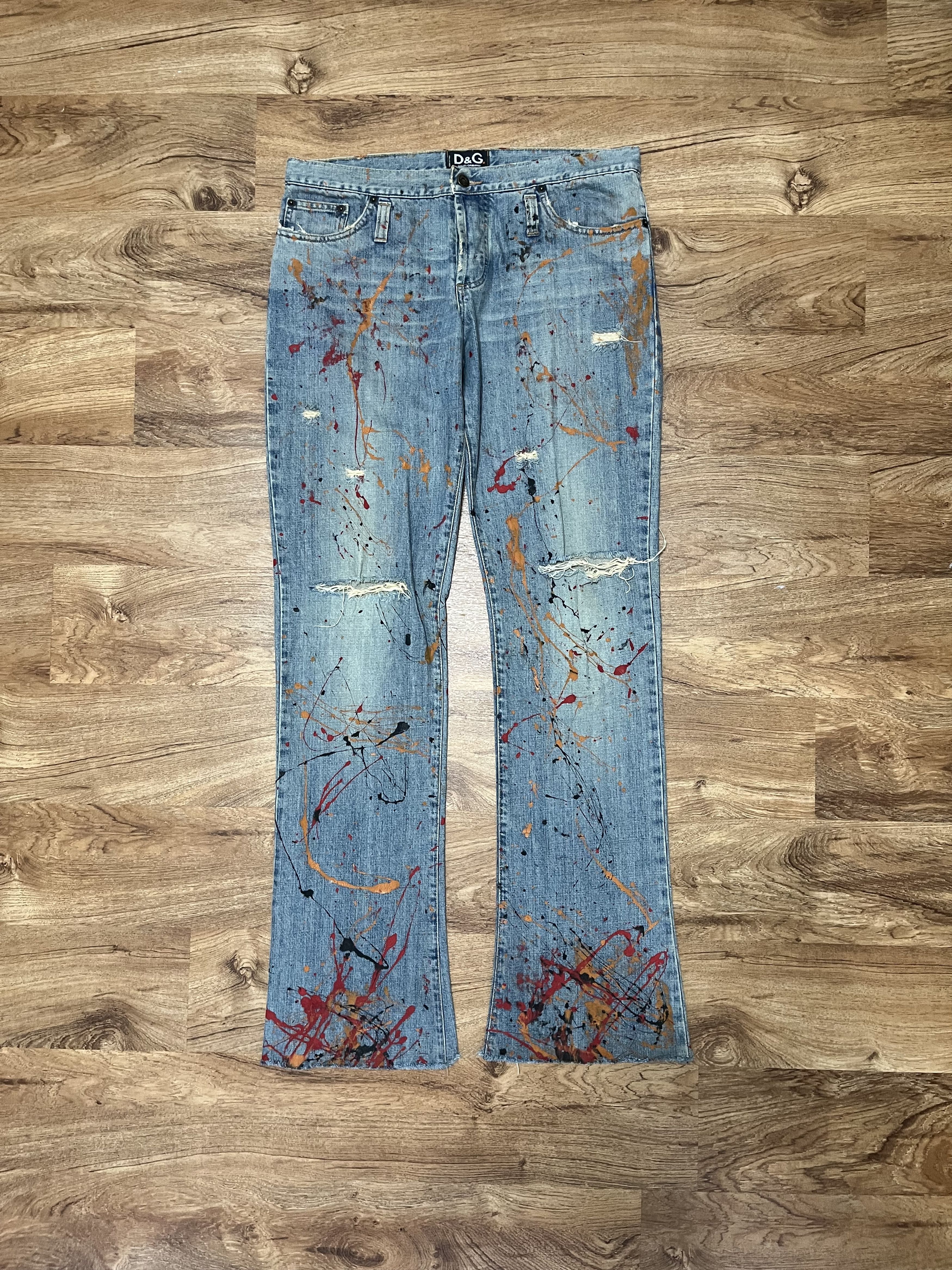 Dolce & Gabbana Vintage Dolce & Gabbana Bootcut Paint Splatter Jeans Size US 35 - 1 Thumbnail