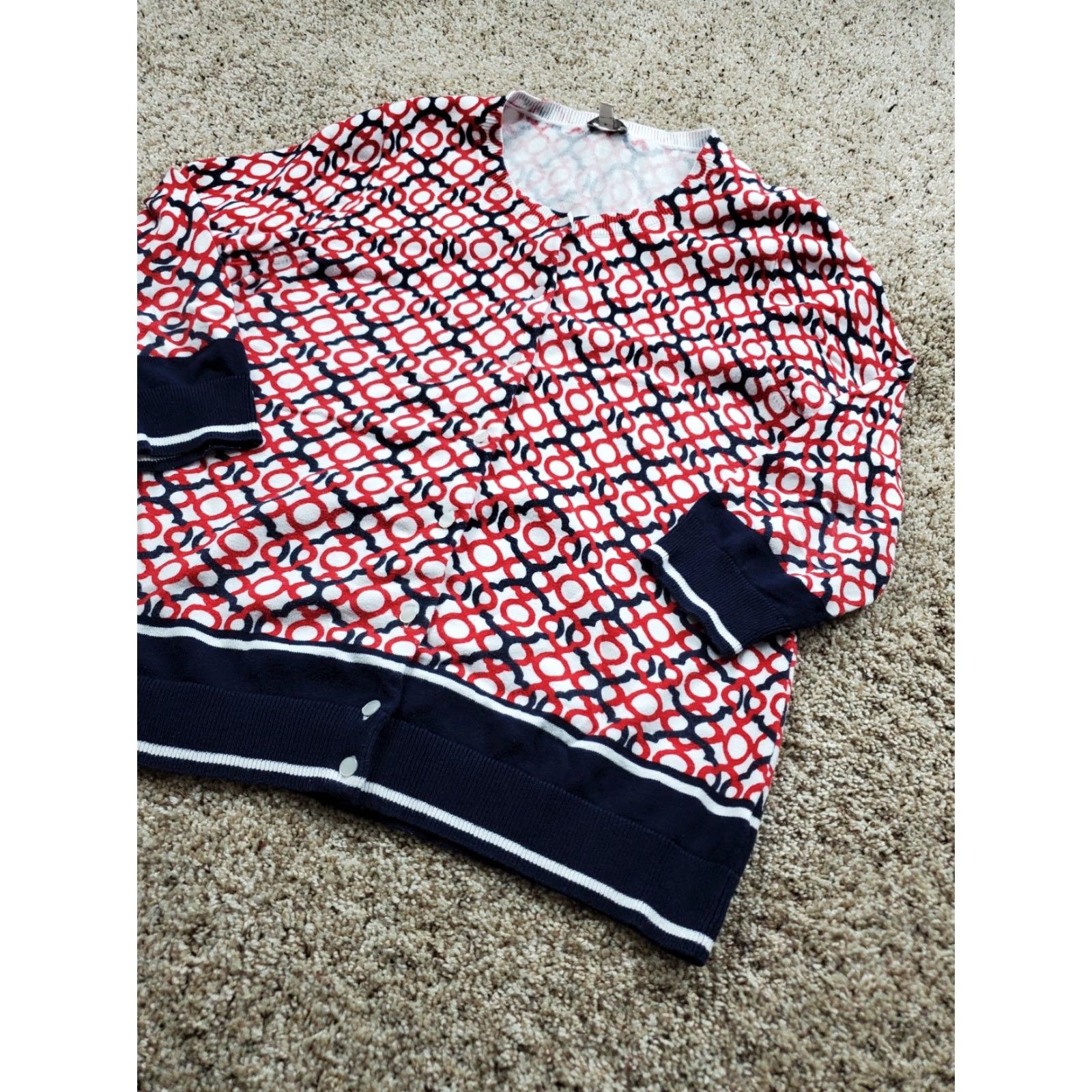 Talbots Talbots Sweater Womens XL Geometric Print Crew Neck Button Up Top Ribbed Trim Raglan Sleeve All Seasons Casual Size XL / US 12-14 / IT 48-50 - 3 Thumbnail