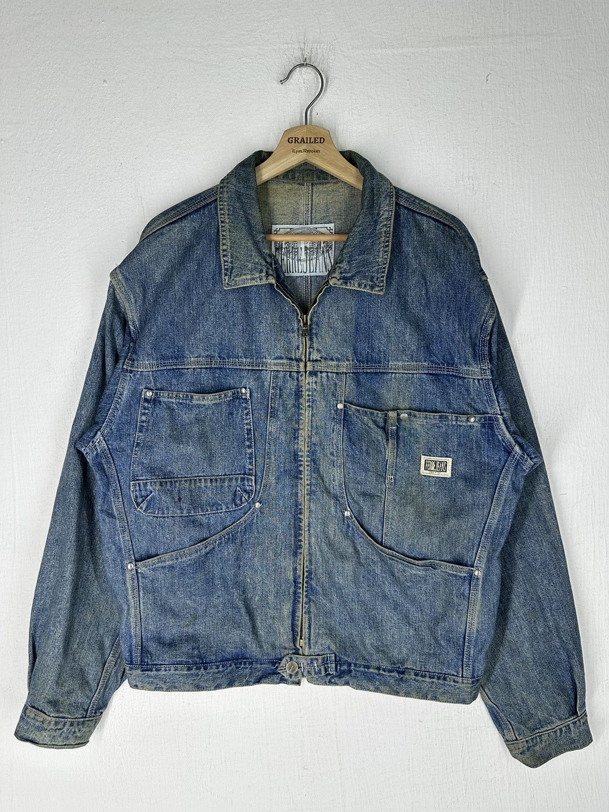 image of Vintage Ferre Jeans Sun Faded Worker Jacket in Blue, Men's (Size Large)