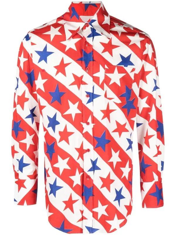 ERL !DS! FW22 ERL Star Print White Blue Red Shirt Size US M / EU 48-50 / 2 - 6 Thumbnail