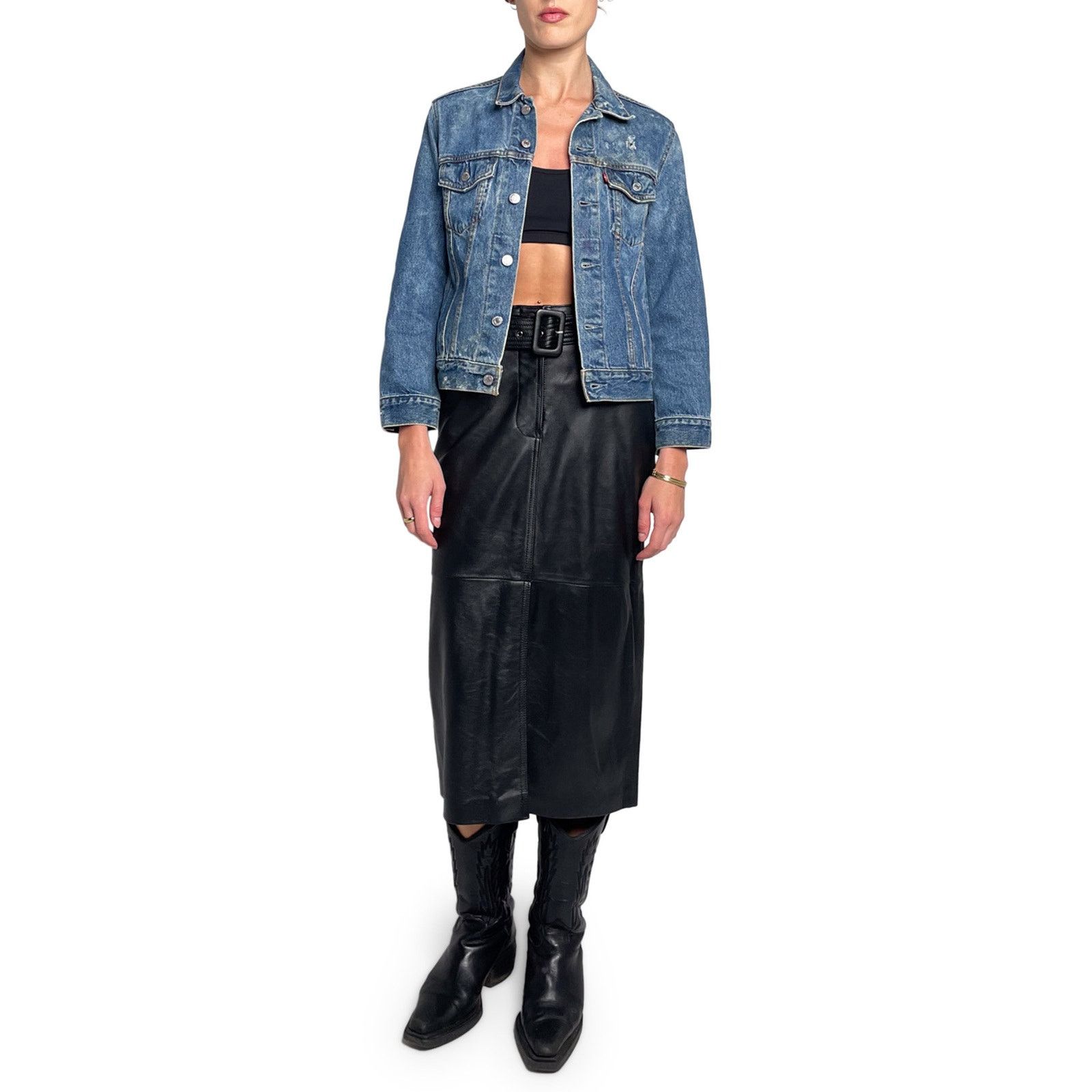 Vintage Vintage Black Leather Skirt Size 26" / US 2 / IT 38 - 4 Thumbnail