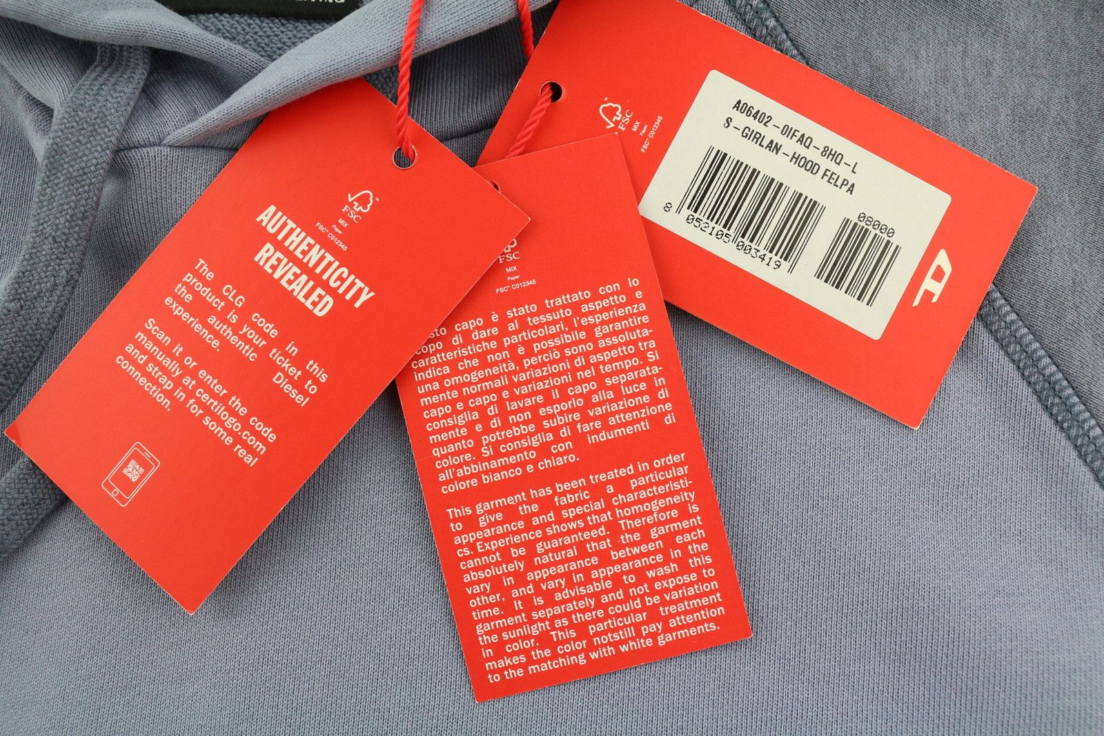 Diesel S-GIRLAN-HOOD L Blue Logo Hoodie 41039 Size US L / EU 52-54 / 3 - 6 Thumbnail