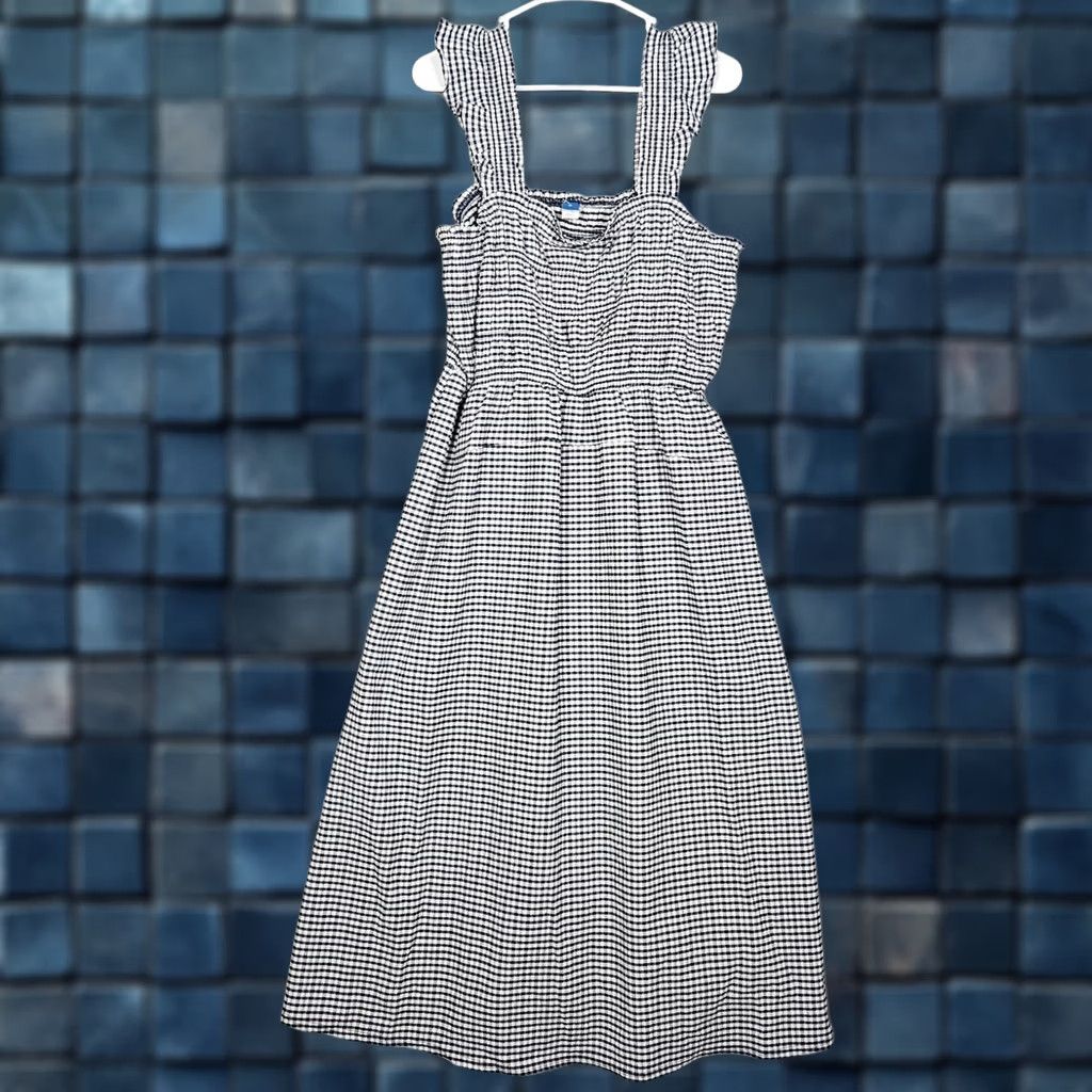 Old Navy Old Navy Women's XL Gingham Midi Dress - Fit & Flare, Sleeveless, Smocked, Lightweight Polyester/Spandex, Blue, Casual, A-Line Size XL / US 12-14 / IT 48-50 - 1 Thumbnail