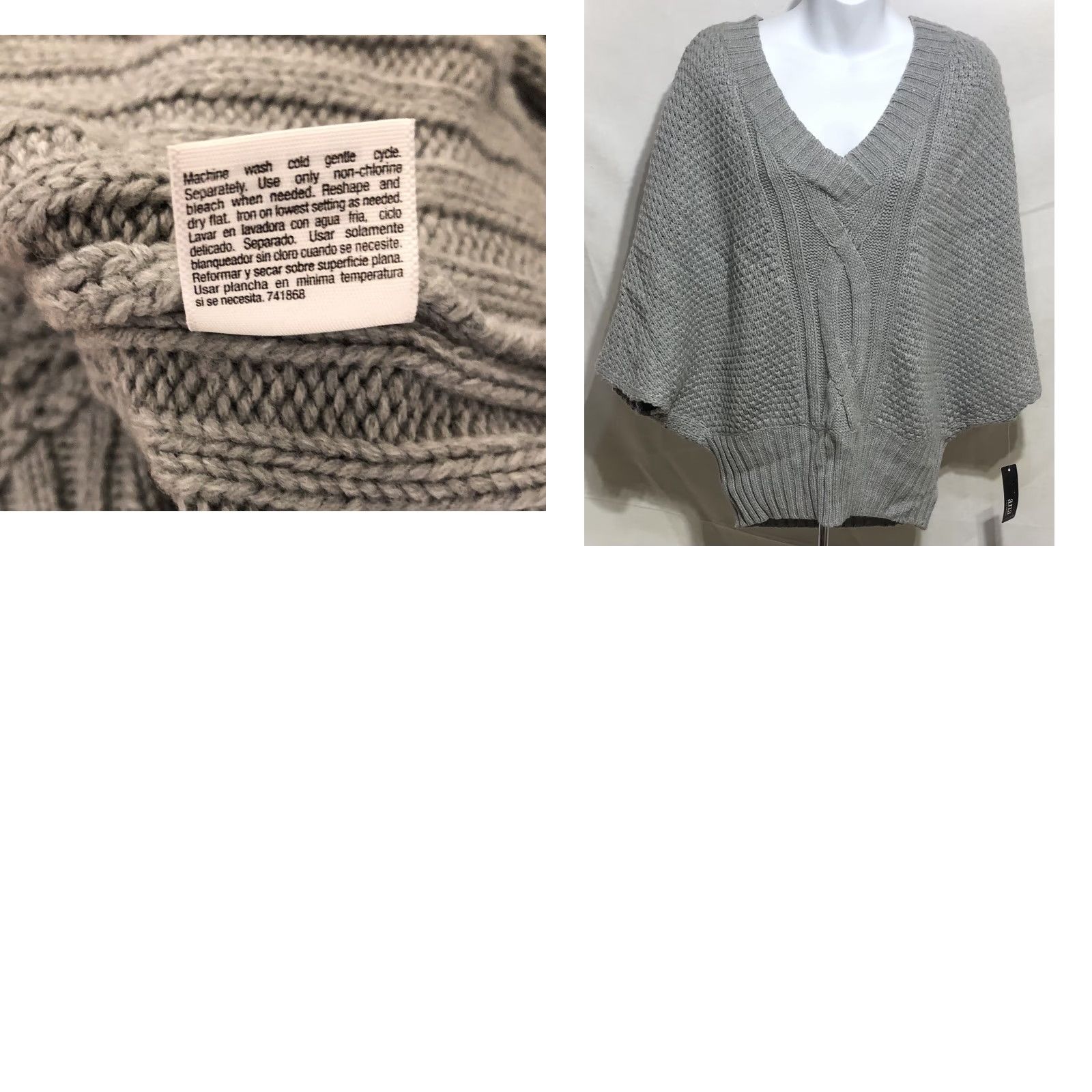 Vintage ANA Crochet Knit Sweater XL Gray Butterfly Sleeves V-Neck CottageCore Womens Pullover Knit Size XL / US 12-14 / IT 48-50 - 8 Thumbnail